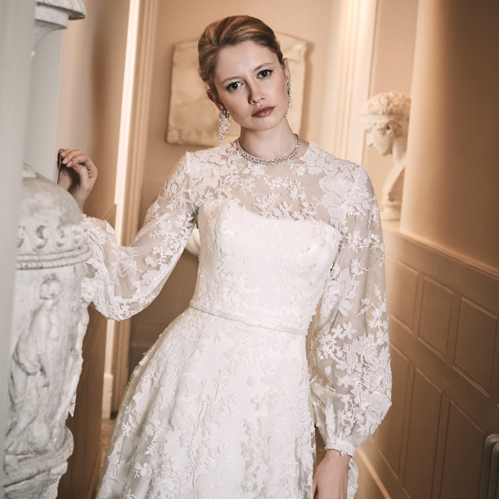 Phillipa Lepley Couture Long Sleeved Wedding Dress London UK Bespoke Made to Measure British Bridal Designer