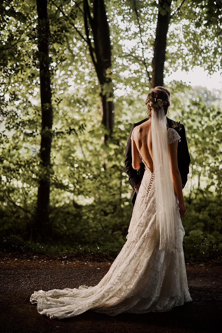 Phillipa Lepley Real Bride Lace Wedding Dress With Cap Sleeve and Low Back Couture Wedding Dress London UK