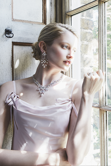 Phillipa Lepley Couture Wedding Dress London UK Designer Bespoke Couture Toulouse Pink Tafetta Full Skirt Ruched Waist Thin Staps Draped Neckline Bows Corset 780 460 x 490