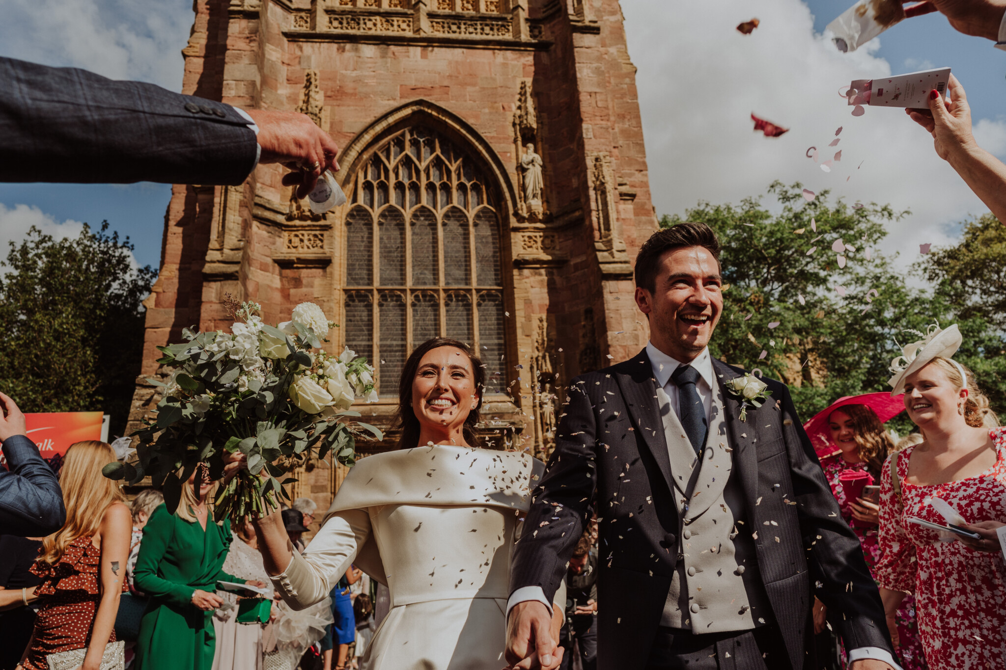 Phillipa Lepley Couture Real Bride Nadja Wide Collar Duchess Satin Corseted Wedding Gown