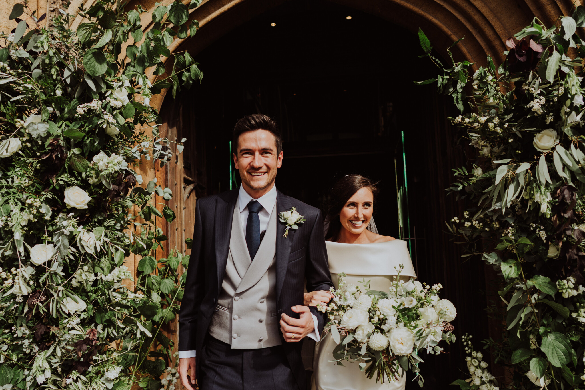 Phillipa Lepley Couture Real Bride Nadja Wide Collar Duchess Satin Corseted Wedding Gown