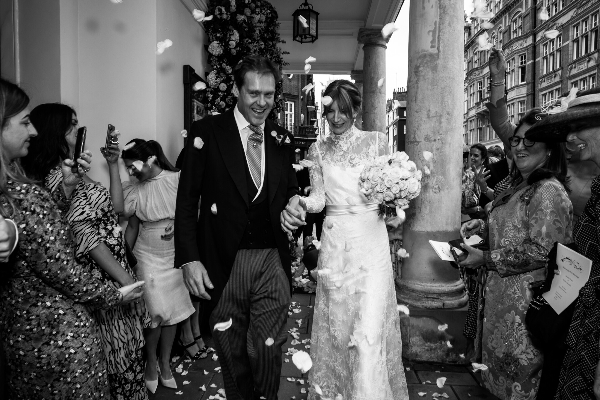 Phillipa Lepley Couture Real Bride Annabel Green Wedding Duke Of Roxburghe High Neck Satin Dress With Lace Overlay