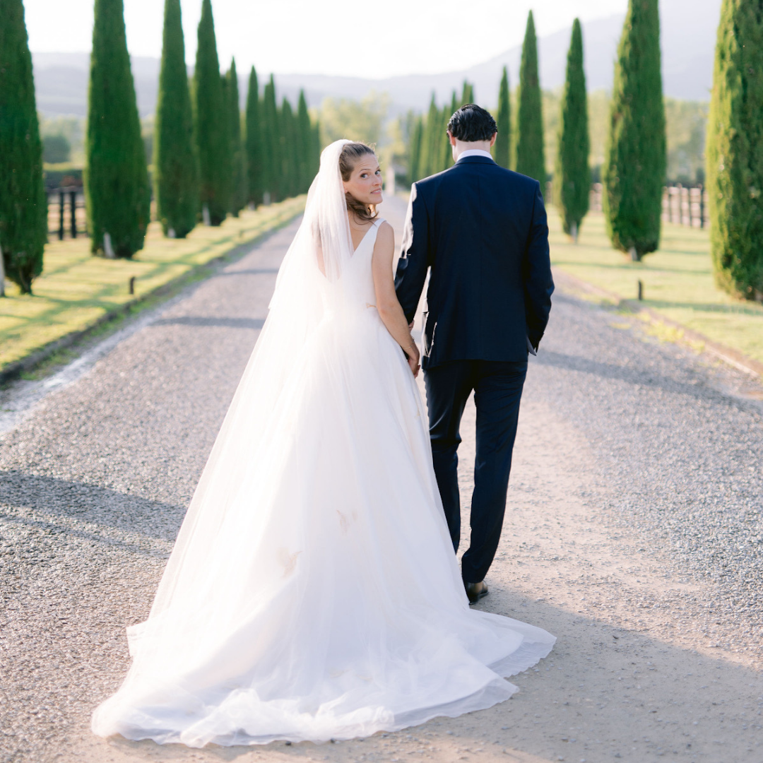 Phillipa Lepley Couture Real Bride Alexandra Embroidered Hummingbird Silk Organza Wedding Dress Plain Tulle Veil