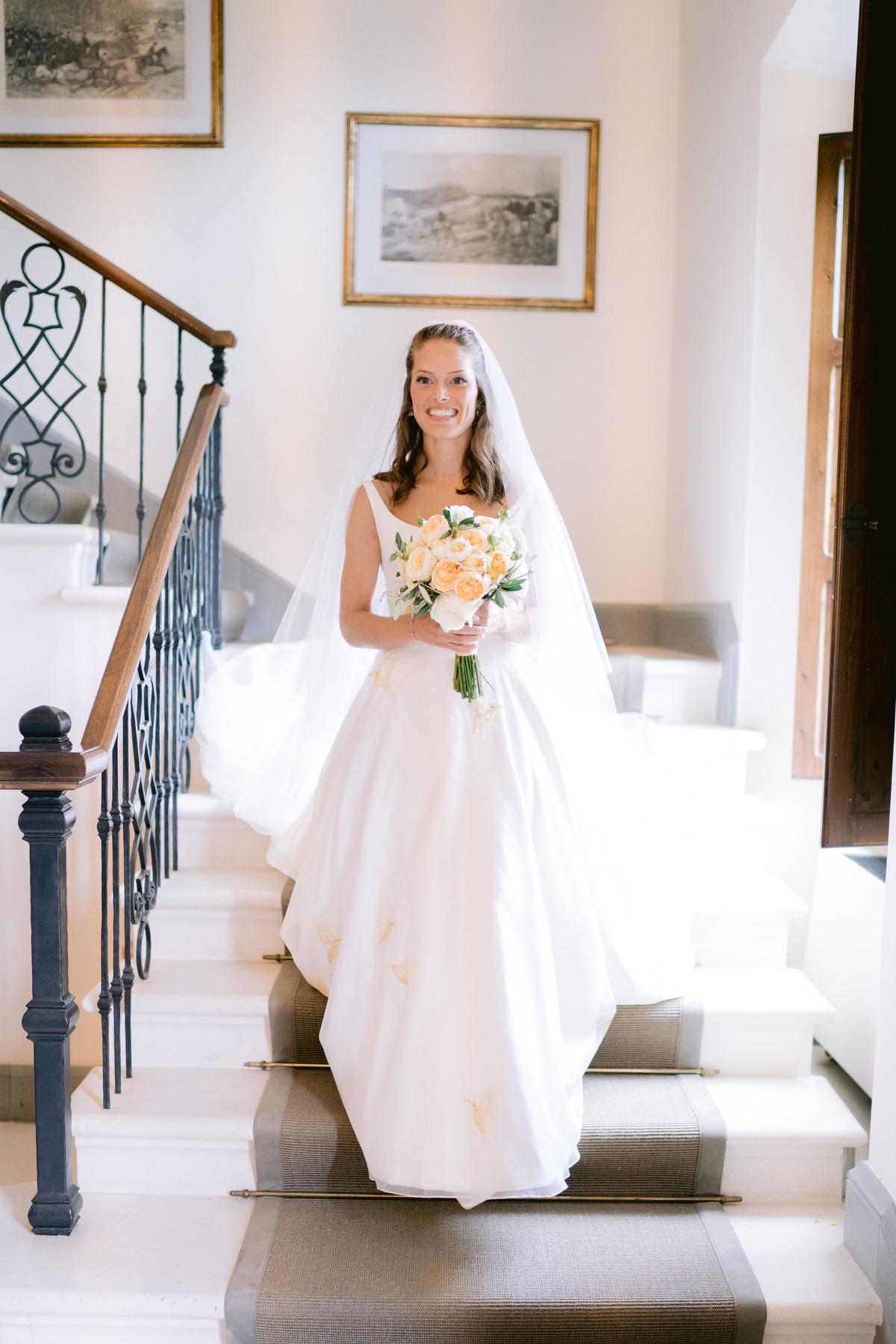 Phillipa Lepley Couture Real Bride Alexandra Embroidered Hummingbird Silk Organza Wedding Dress Plain Tulle Veil