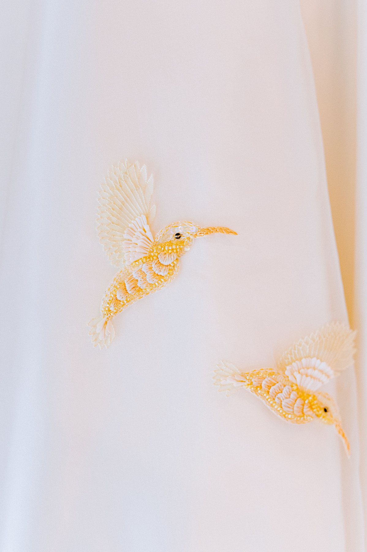 Phillipa Lepley Couture Real Bride Alexandra Embroidered Hummingbird Silk Organza Wedding Dress Plain Tulle Veil