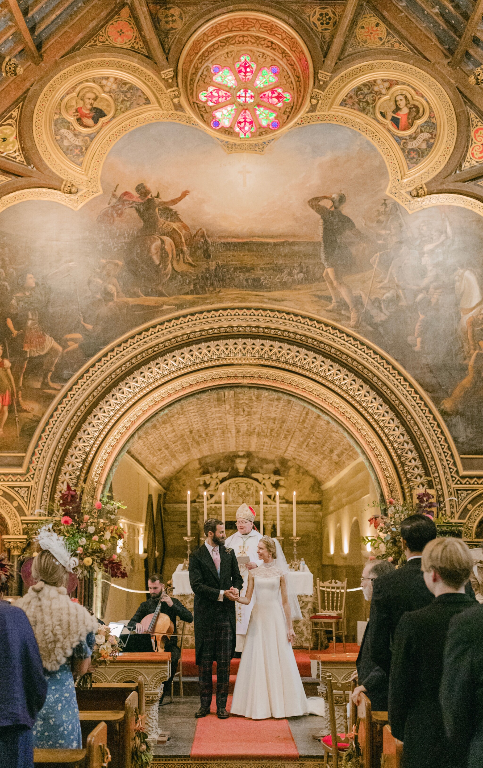 Phillipa Lepley Couture Real Bride Charlotte Bespoke Silk Crepe Corseted High Neck Wedding Dress Embroidered Yoke