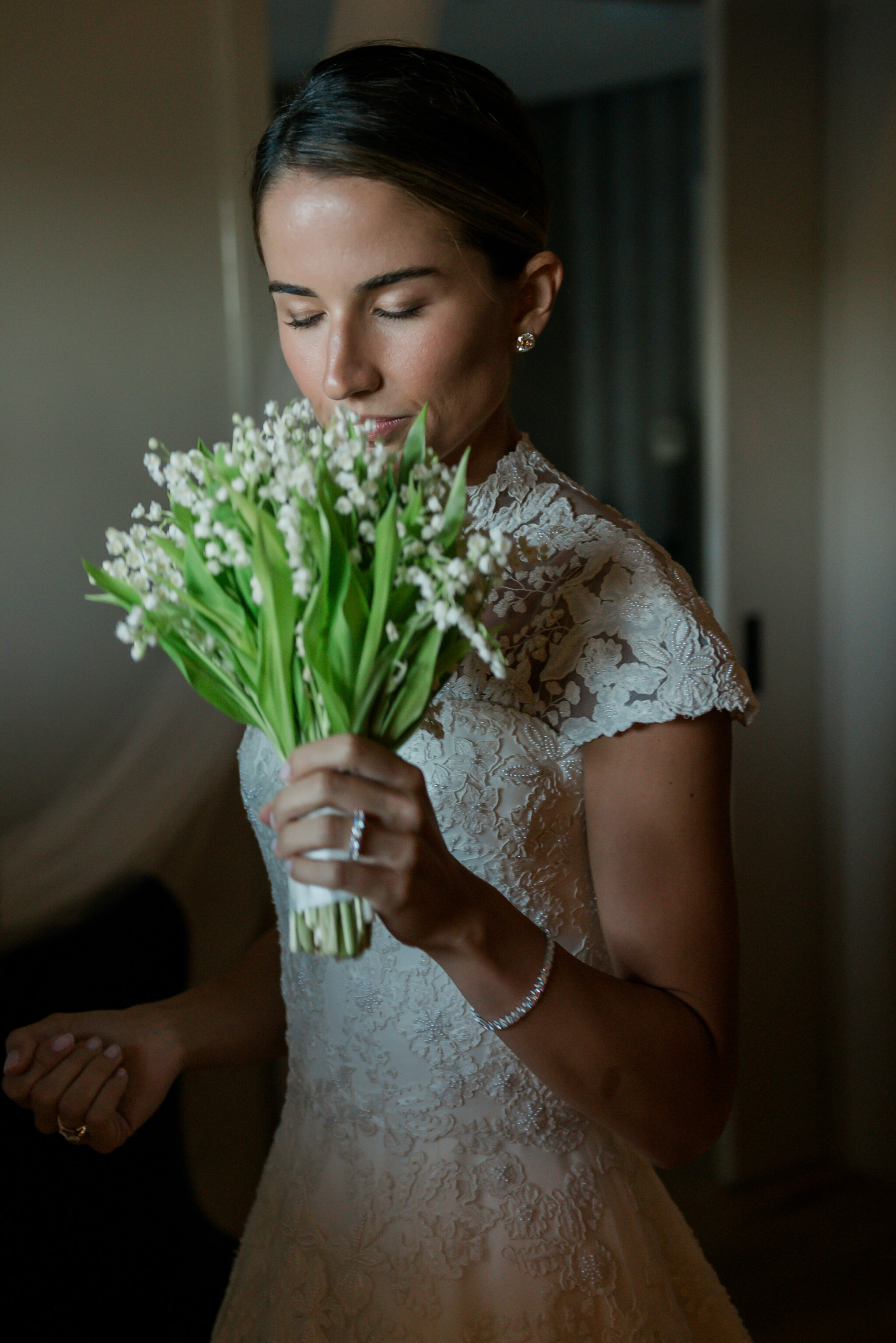 Phillipa Lepley Bride Wearing Strapless Corseted Wedding Dress With Removable Embroidered Top