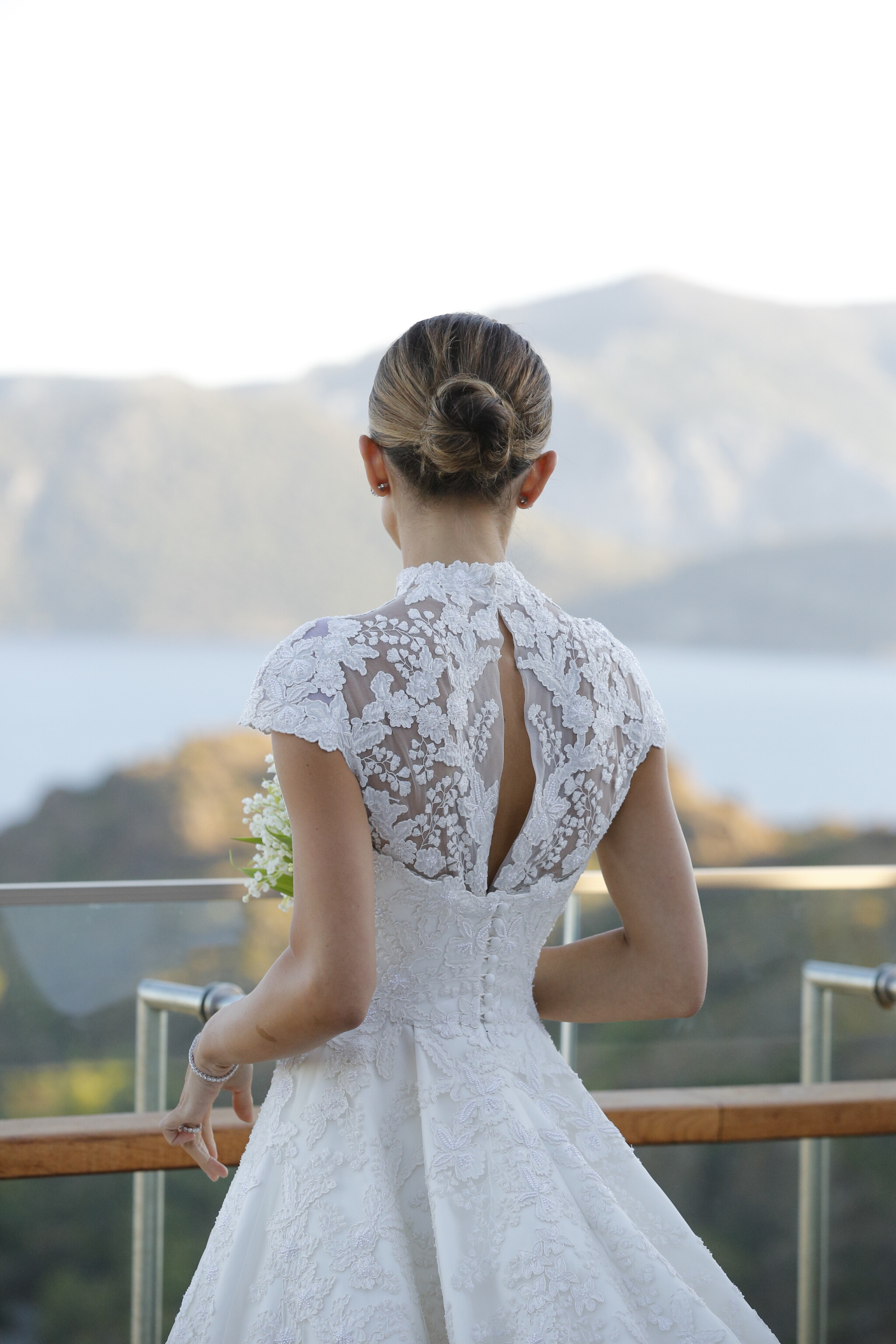 Phillipa Lepley Bride Wearing Strapless Corseted Wedding Dress With Removable Embroidered Top