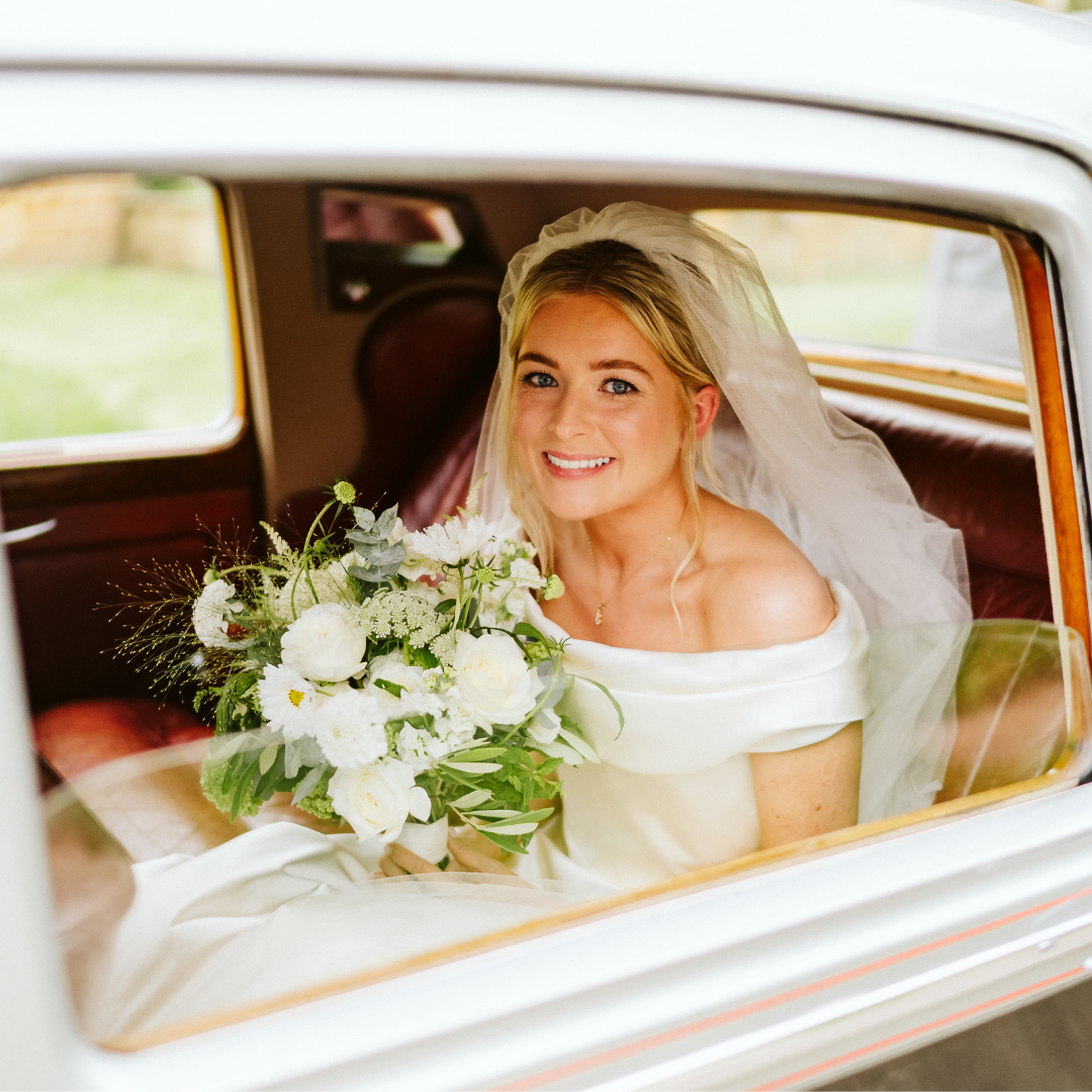 Phillipa Lepley Bride Kate Duchess Satin Wedding Dress Off The Shoulder Neckline Signature Corset