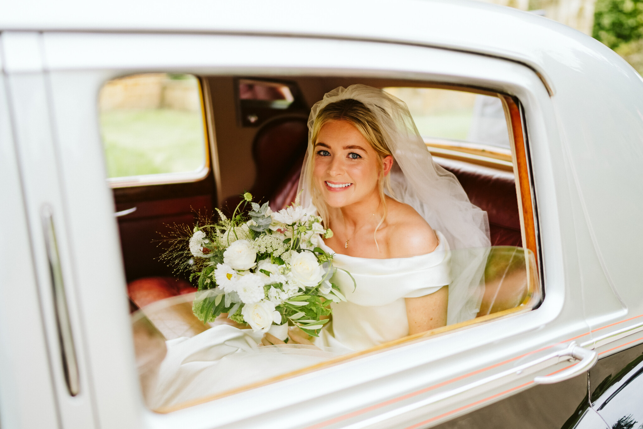 Phillipa Lepley Bride Kate Duchess Satin Wedding Dress Off The Shoulder Neckline Signature Corset