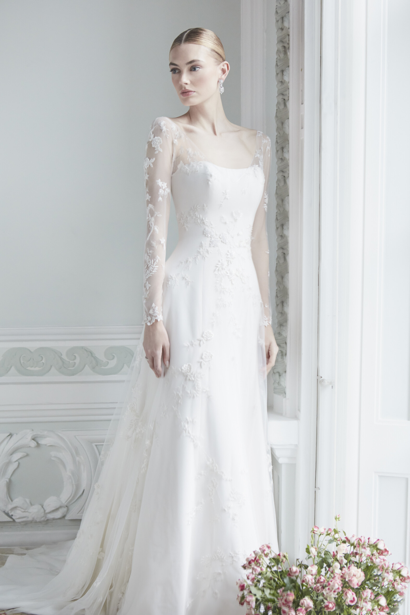 Phillipa Lepley Thomasina Woodland Jasmine Embroidered Overlay With Corseted Strapless Crepe Gown