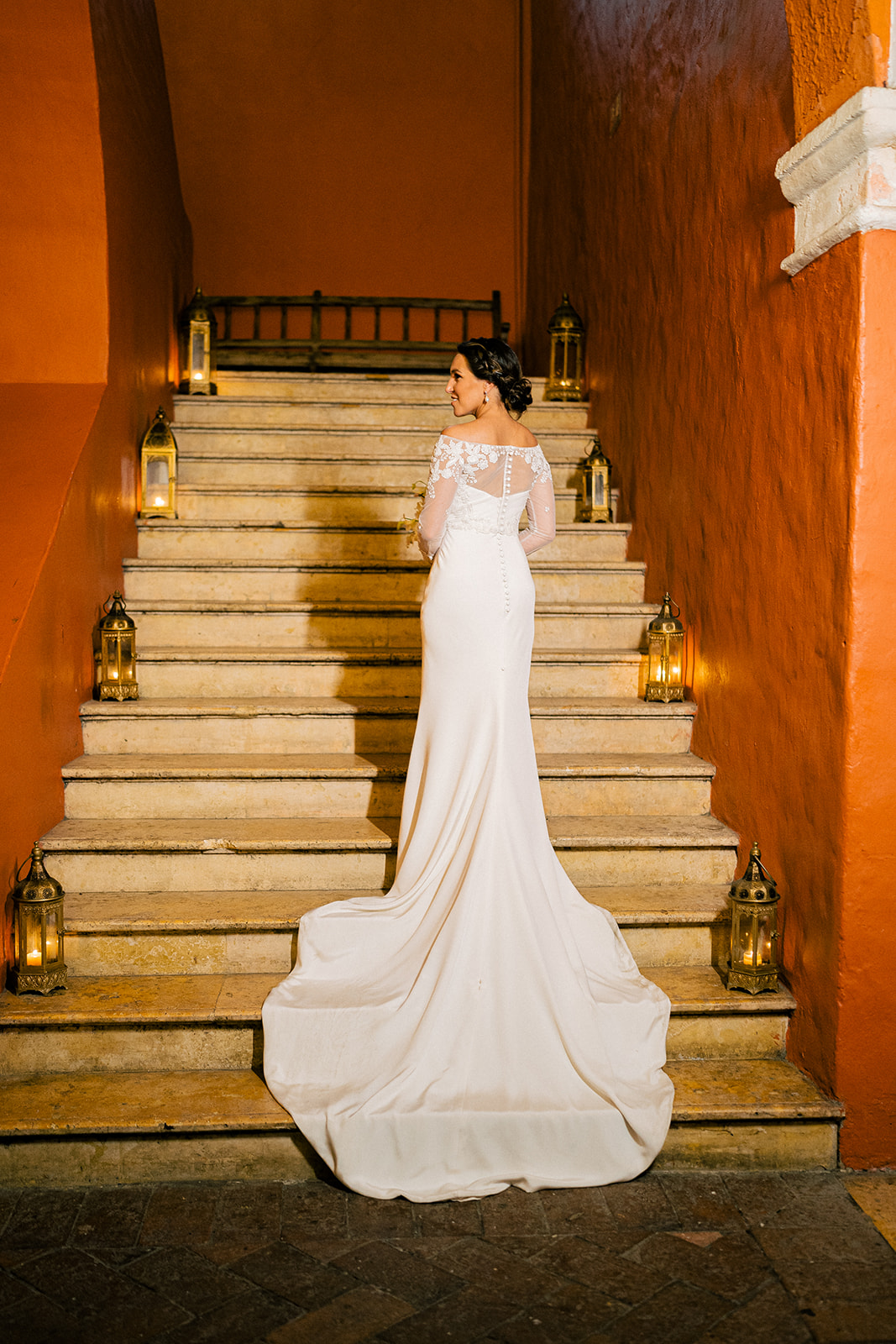 Phillipa Lepley bride Carolina corseted silk crepe maidens fern top off the shoulder neckline