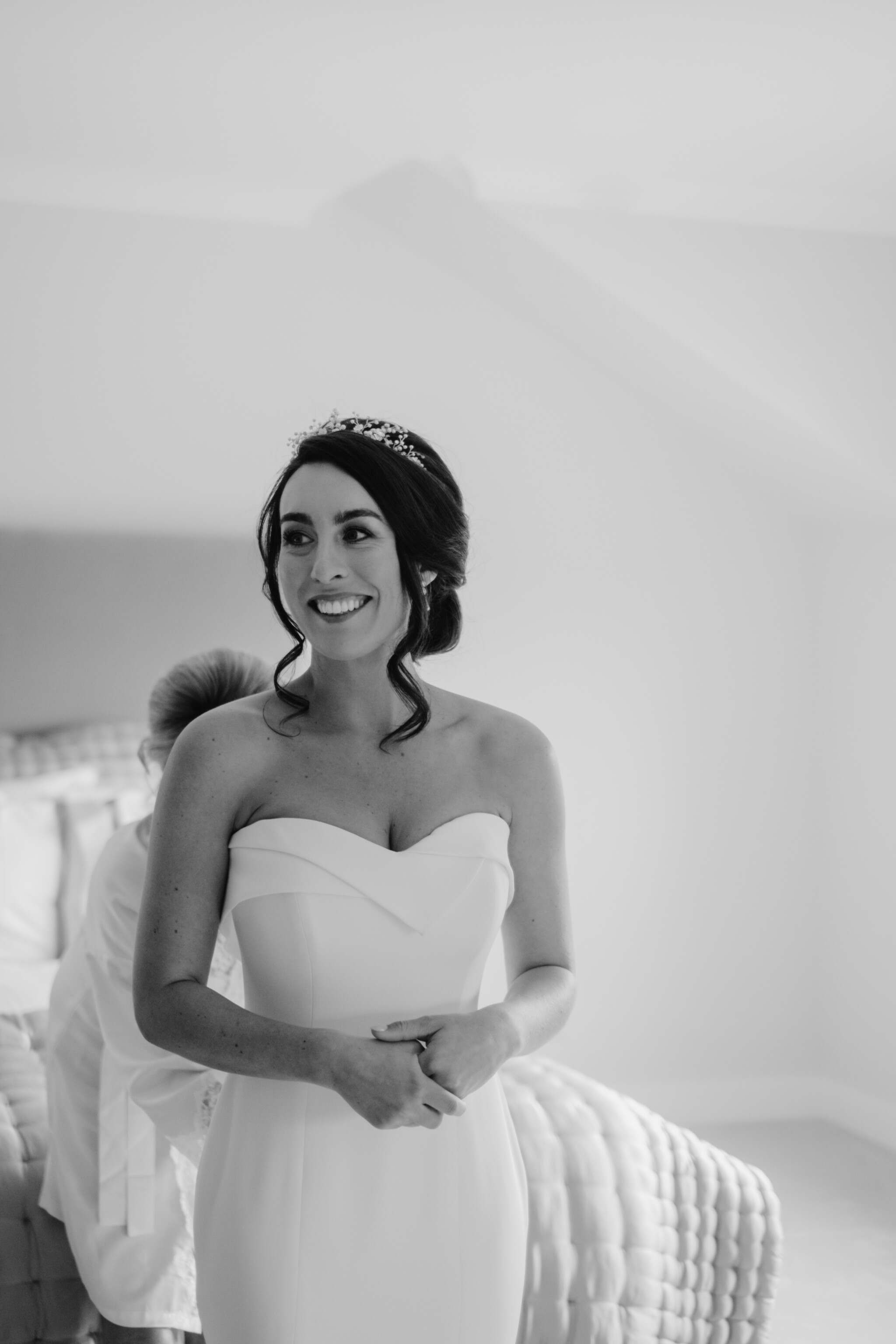 Phillipa Lepley Bride Meghan Strapless Silk Crepe Gown Origami Folded Neckline Lace Edged Veil