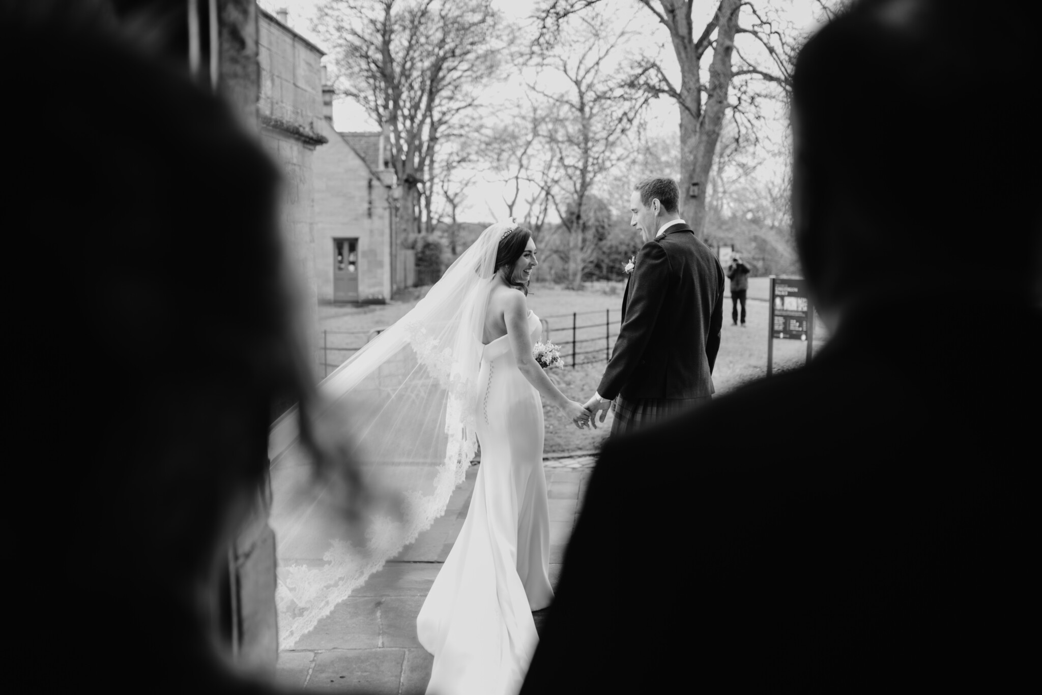 Phillipa Lepley Bride Meghan Strapless Silk Crepe Gown Origami Folded Neckline Lace Edged Veil