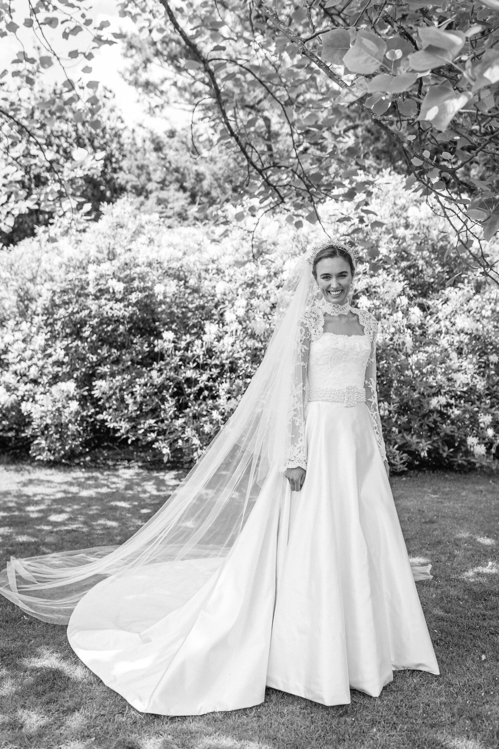 Phillipa Lepley Bride Charlie Corseted Duchess Satin Open Diamond Neckline Lace Top Bespoke Beaded Pearl Belt