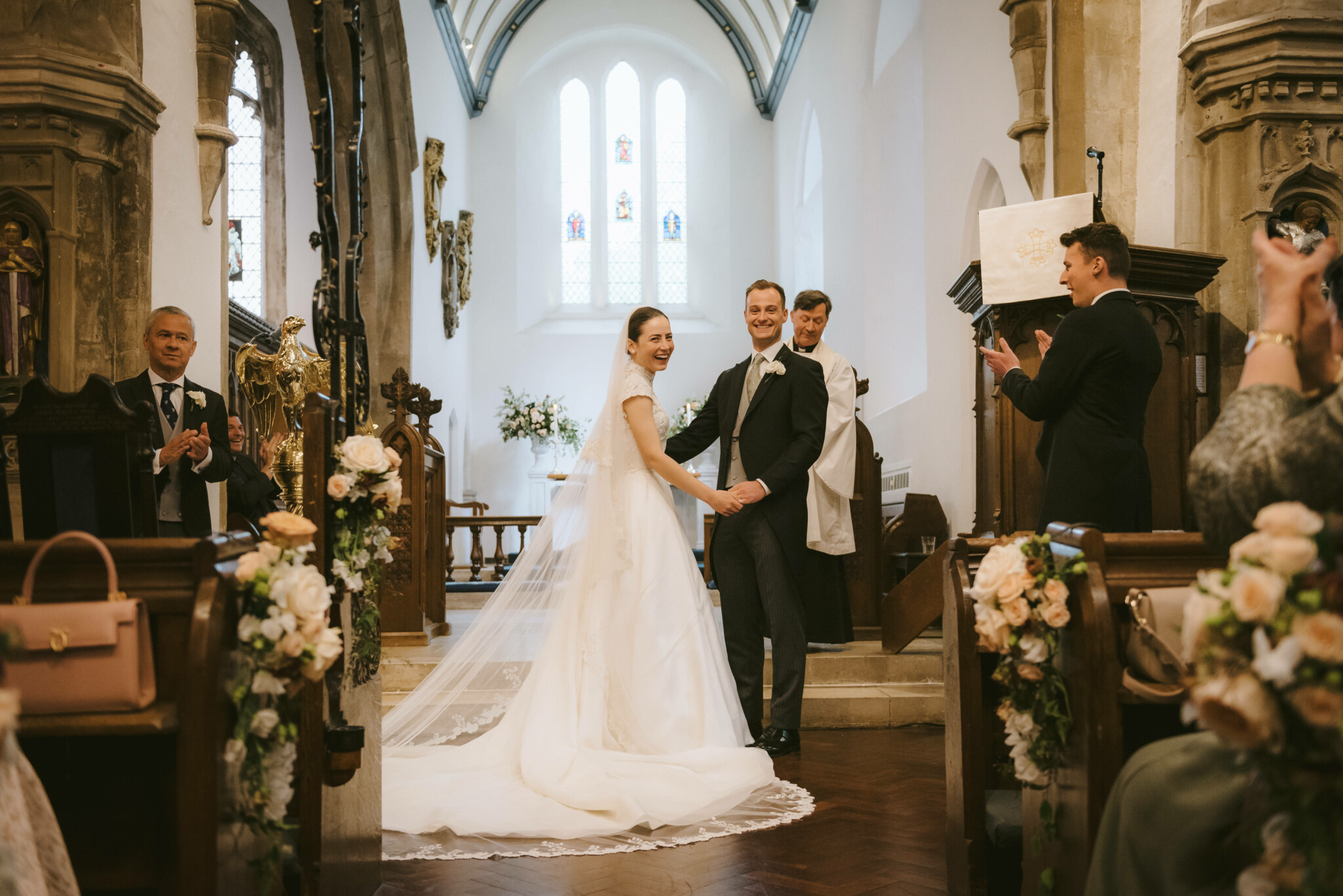 Phillipa Lepley Bride Eirian Corseted Margaux Maiden’s Fern Bespoke Sweetpea Motif Marguax Veil Initials