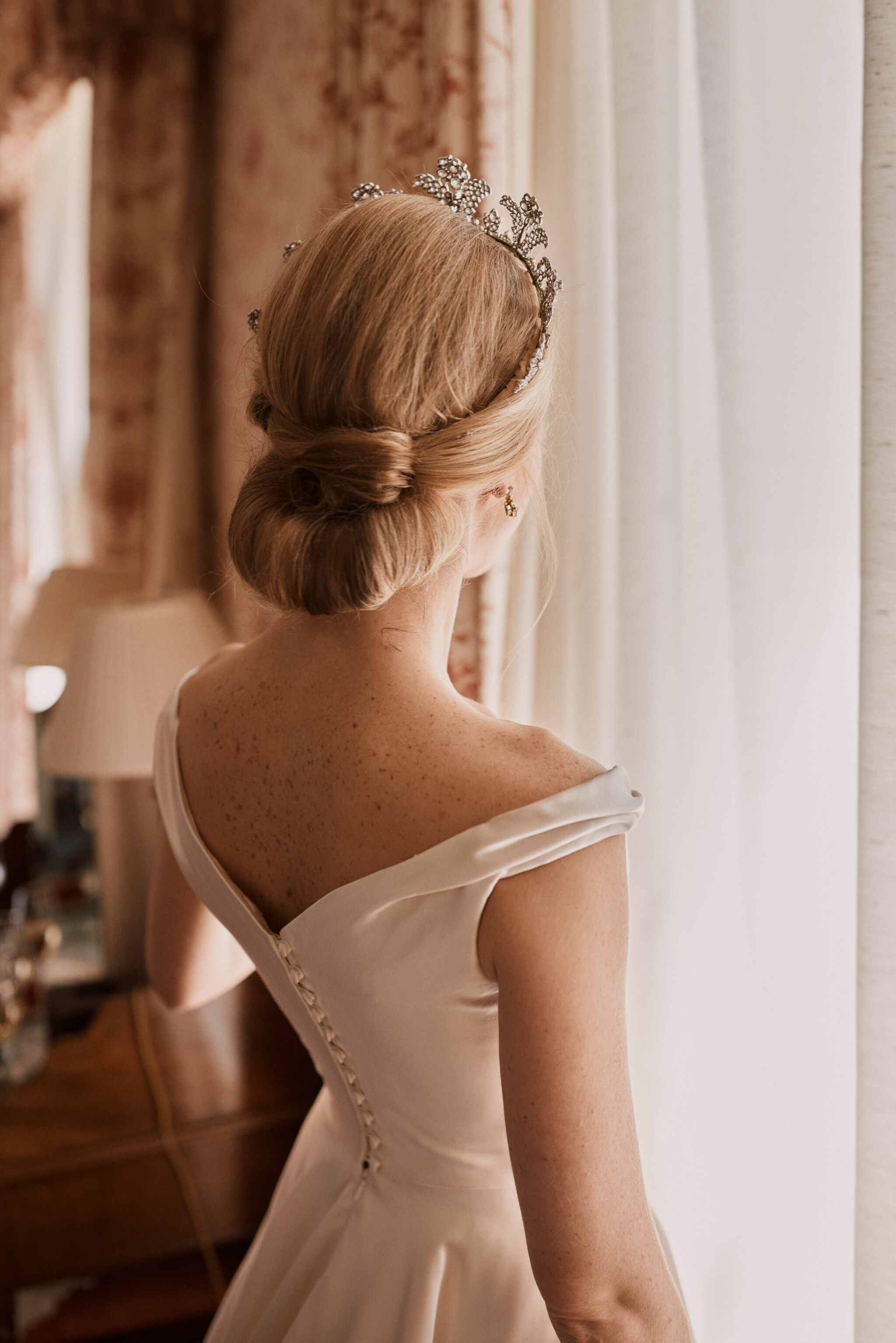 Phillipa Lepley Bride Corseted Ivory Duchess Satin Off The Shoulder Couture Dress Asymetric Bow