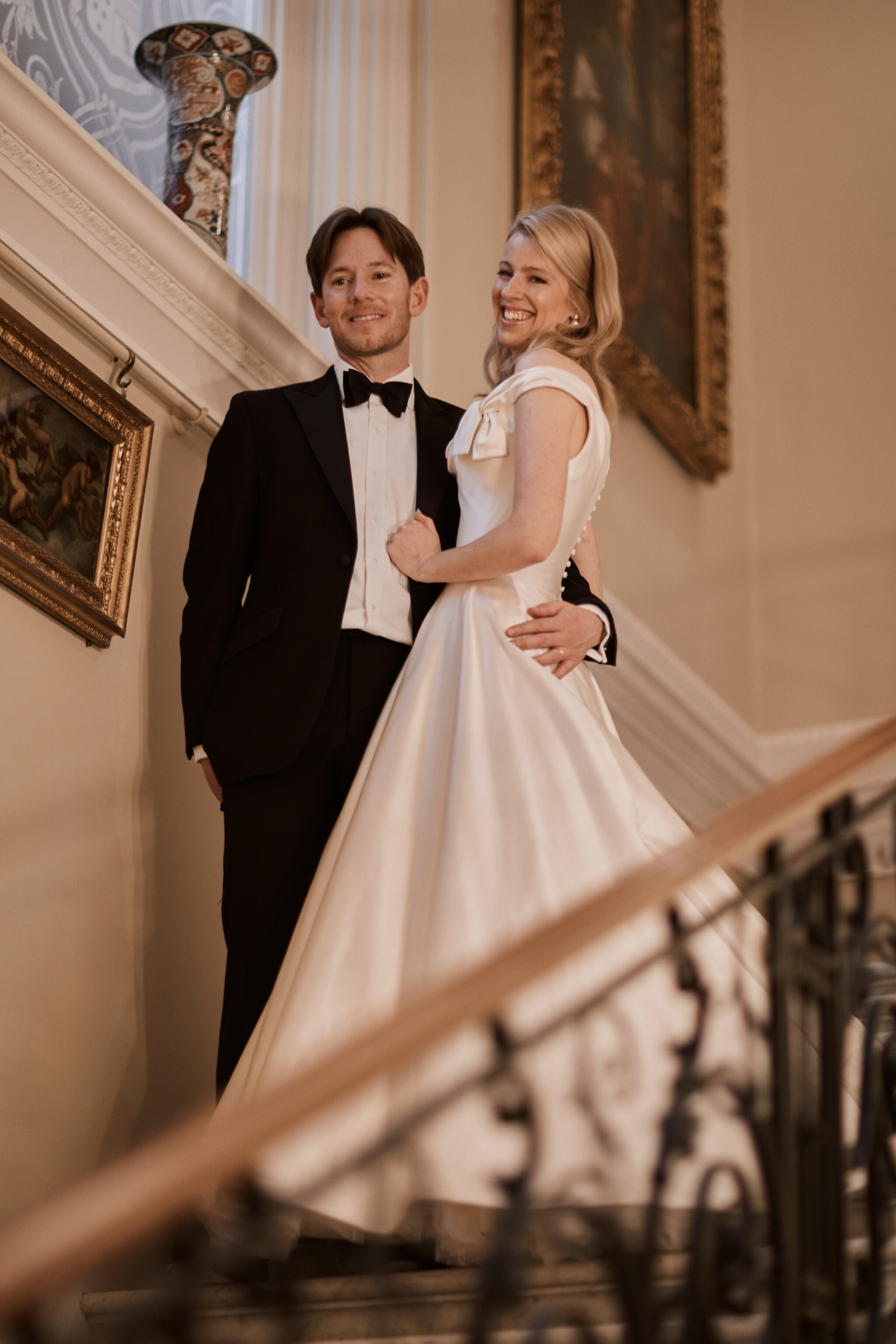 Phillipa Lepley Bride Corseted Ivory Duchess Satin Off The Shoulder Couture Dress Asymetric Bow