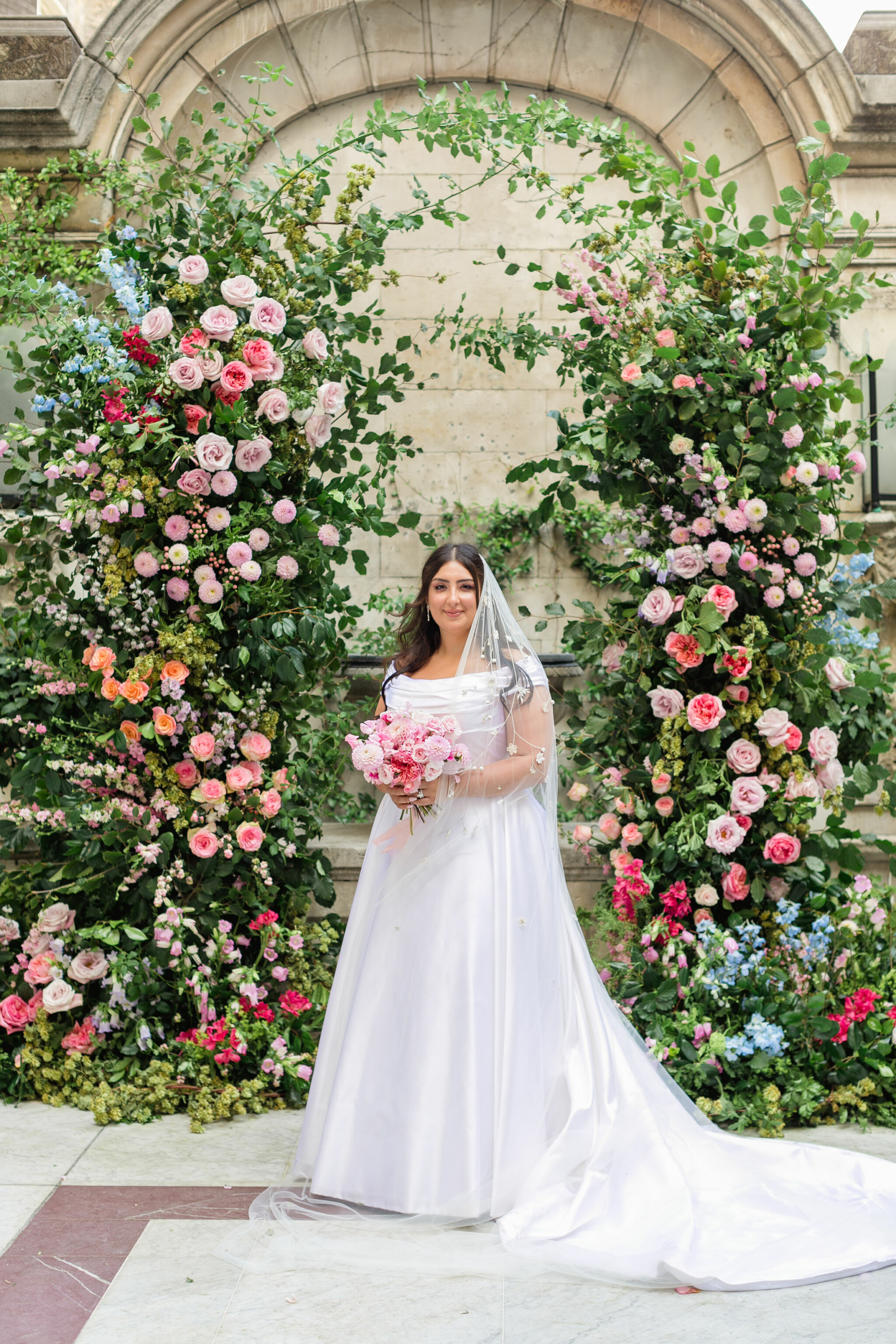 Phillipa Lepley Bride Arevik White Duchess Satin Dahlia Garden Veil