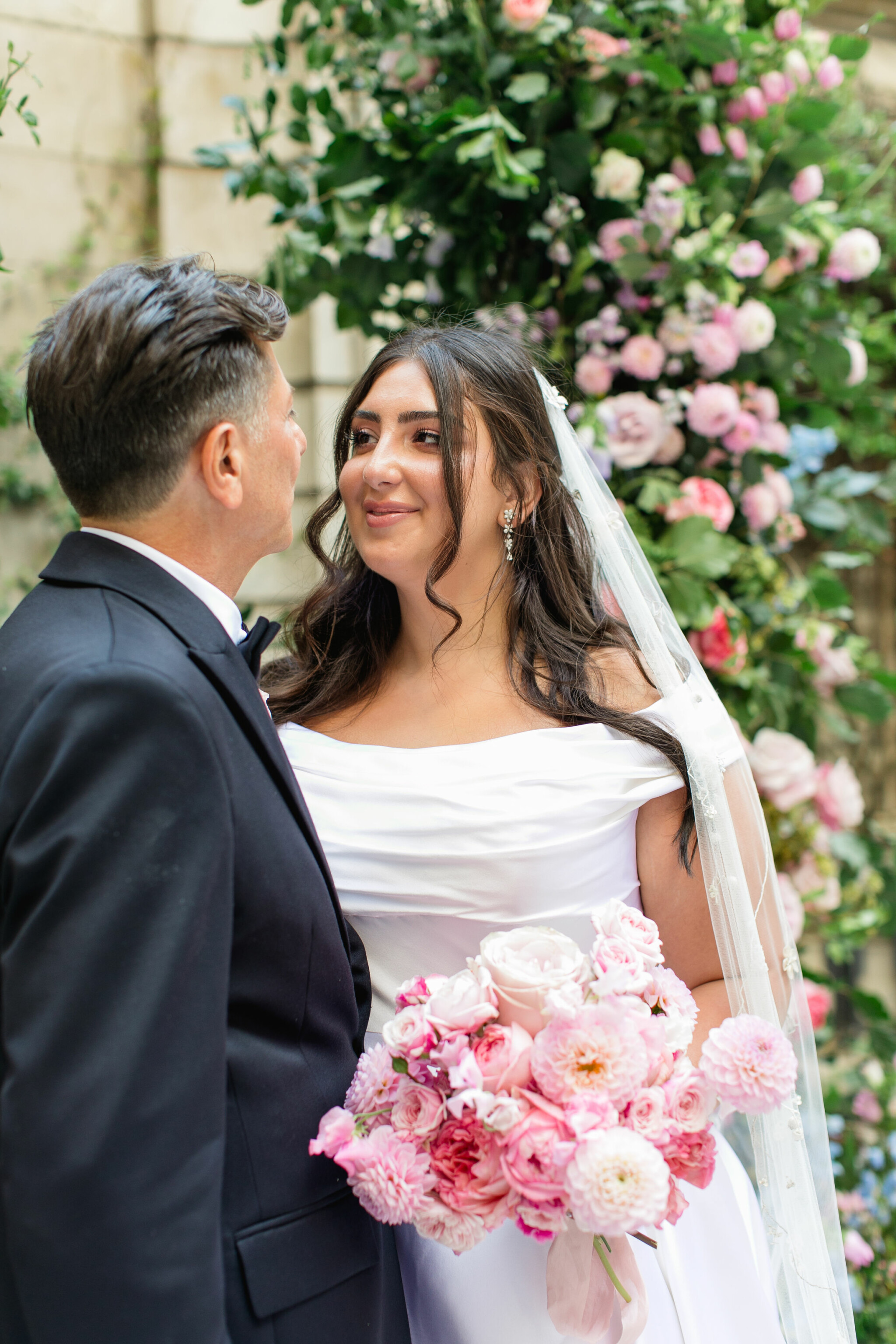 Phillipa Lepley Bride Arevik White Duchess Satin Dahlia Garden Veil