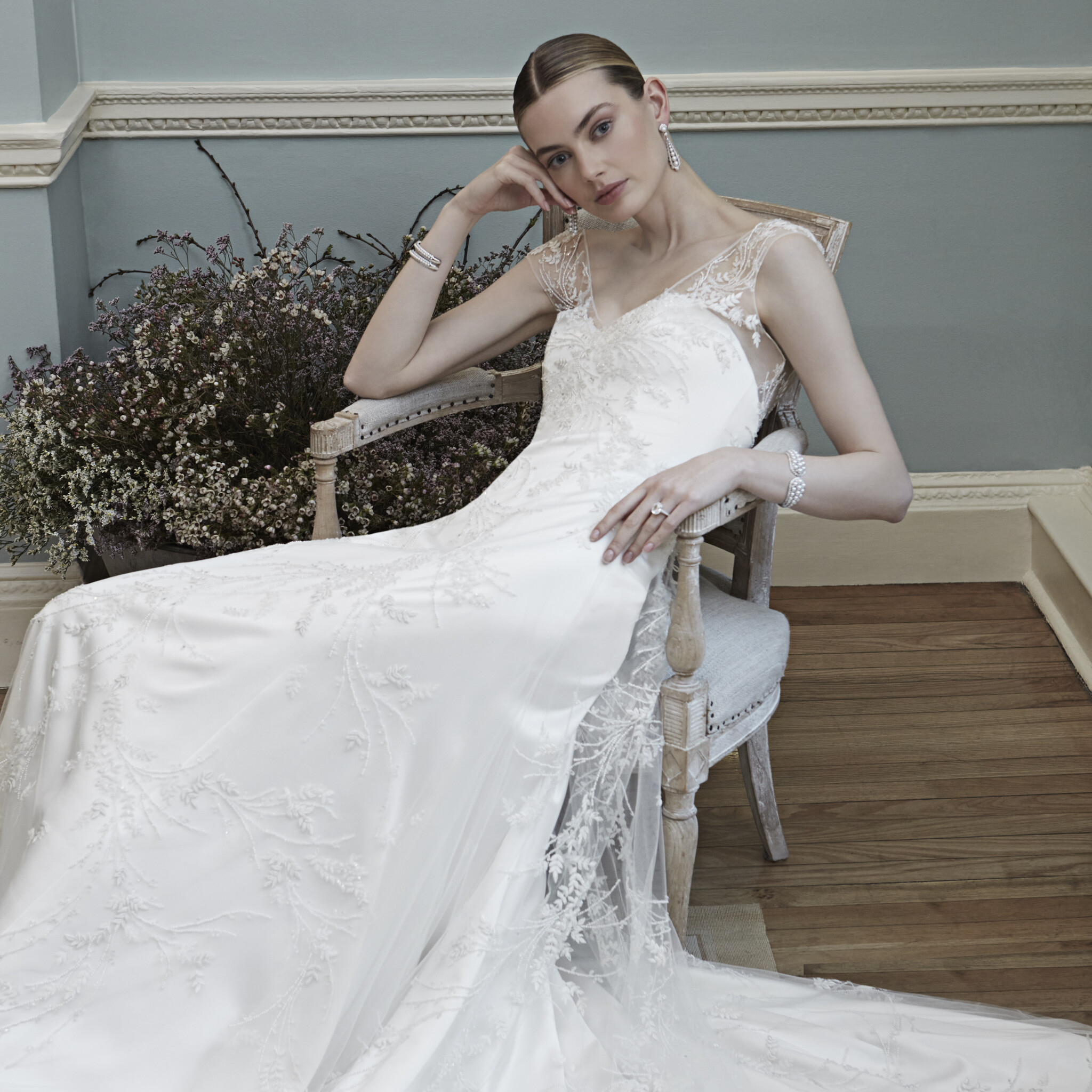 Phillipa Lepley Couture Wedding Dress Cora Cascading Leaves Overlay