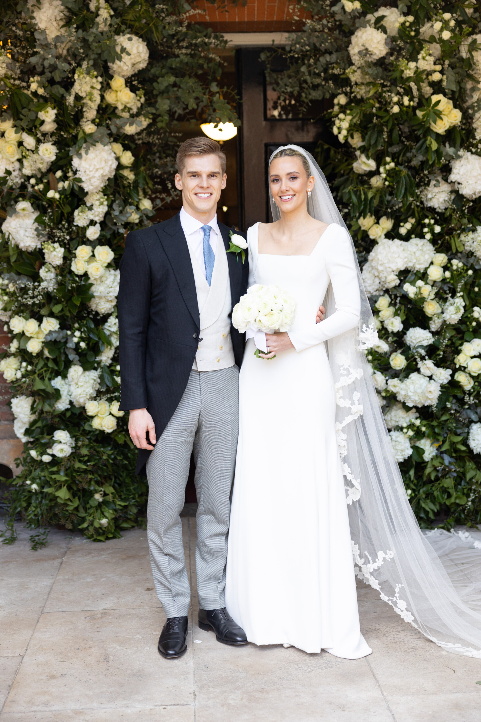 Phillipa Lepley Bride Sophia Silk Crepe Square Neckline Scroll Lace Veil