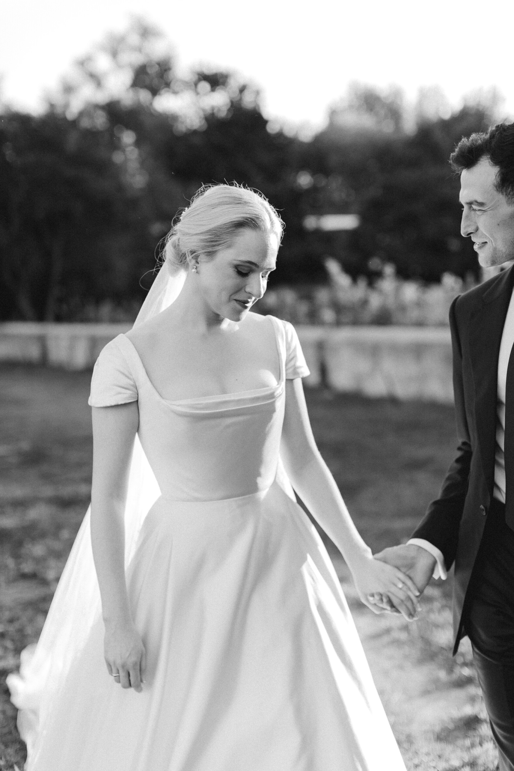 Phillipa Lepley Bride Caroline Duchess Satin Square Neckline Cap Sleeve Bespoke Wedding Dress