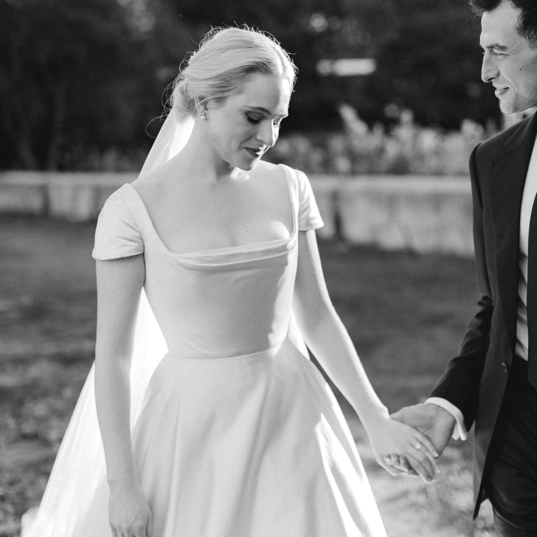 Phillipa Lepley Bride Caroline Duchess Satin Square Neckline Cap Sleeve Bespoke Wedding Dress