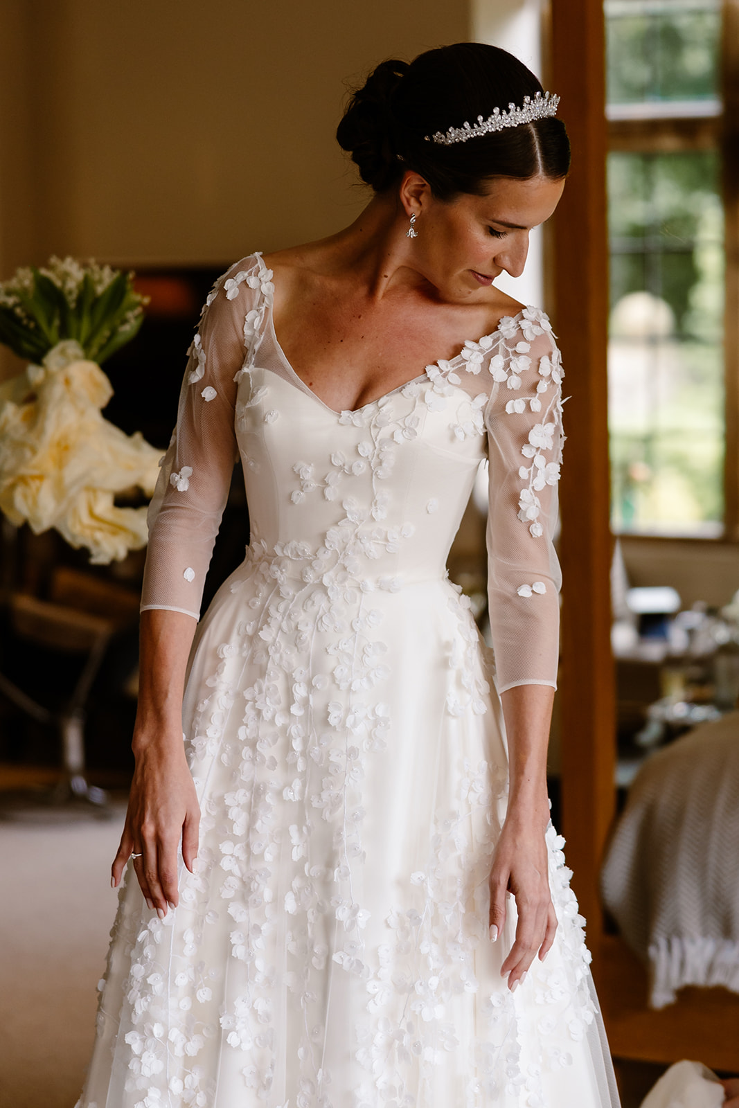 Phillipa Lepley Bride Lily Long Sleeve Embroidered Satin Wedding Dress