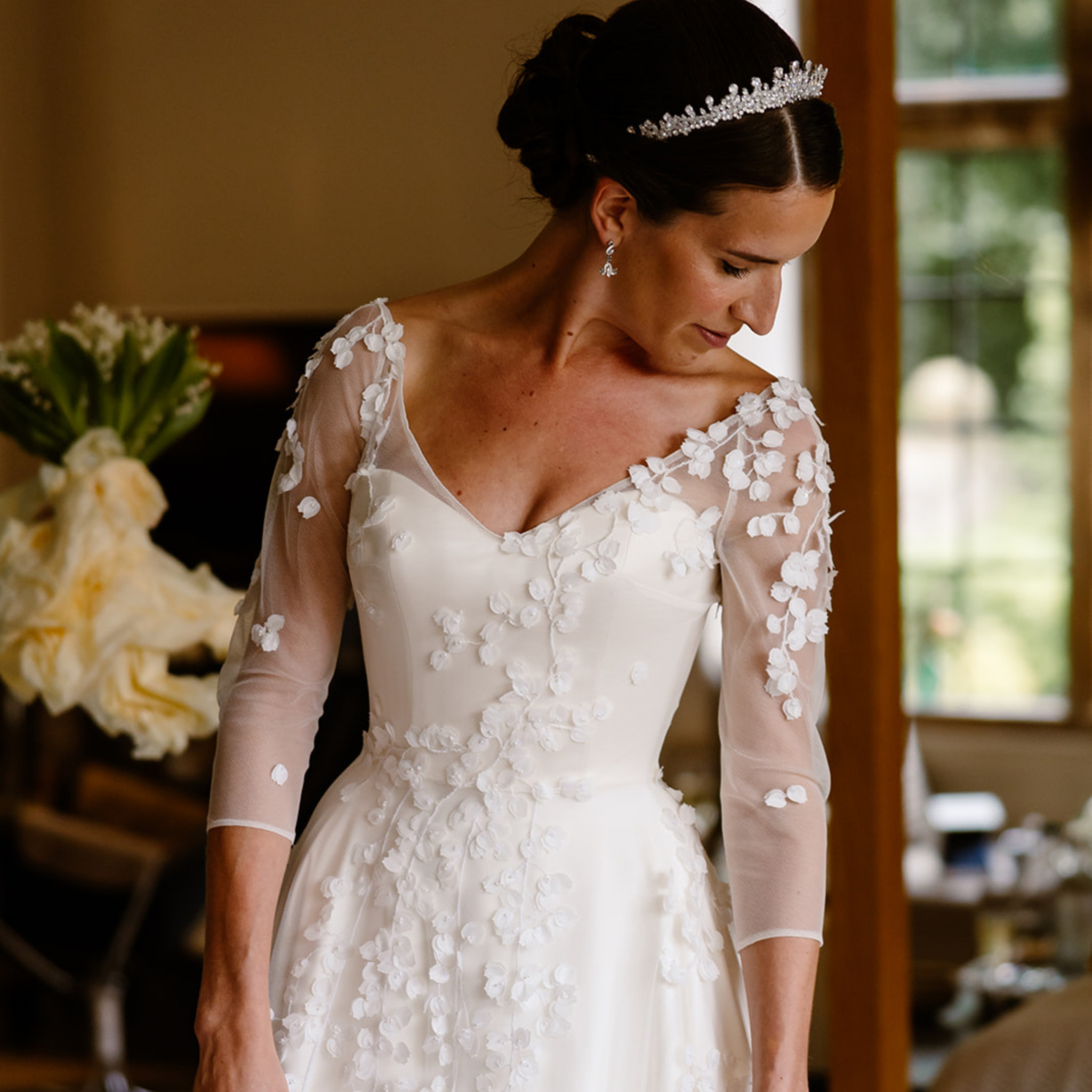 Phillipa Lepley Bride Lily Long Sleeve Embroidered Satin Wedding Dress