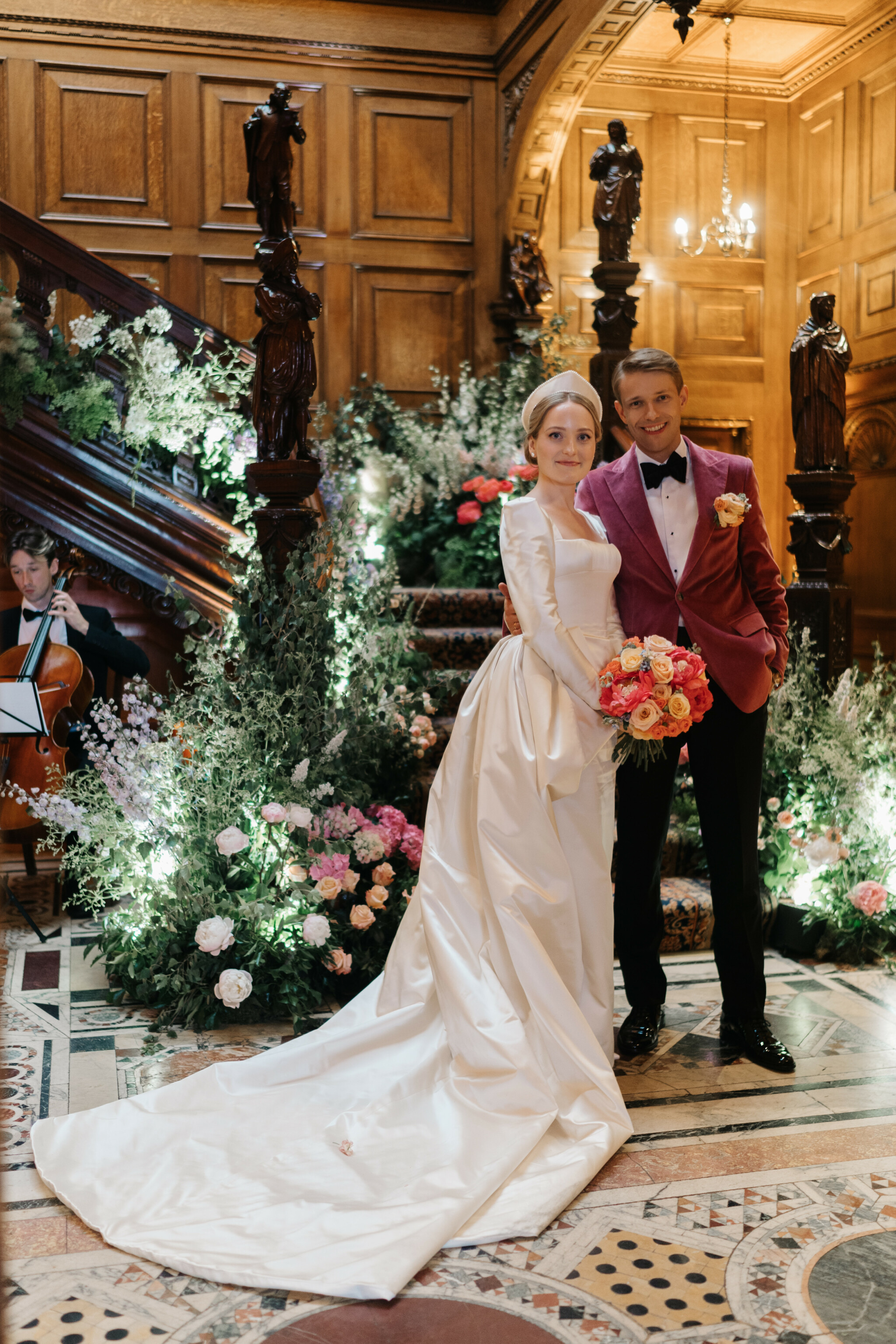 Phillipa Lepley Bride Maria Duchess Satin Square Neckline Wedding Dress Buttercup Lace Veil