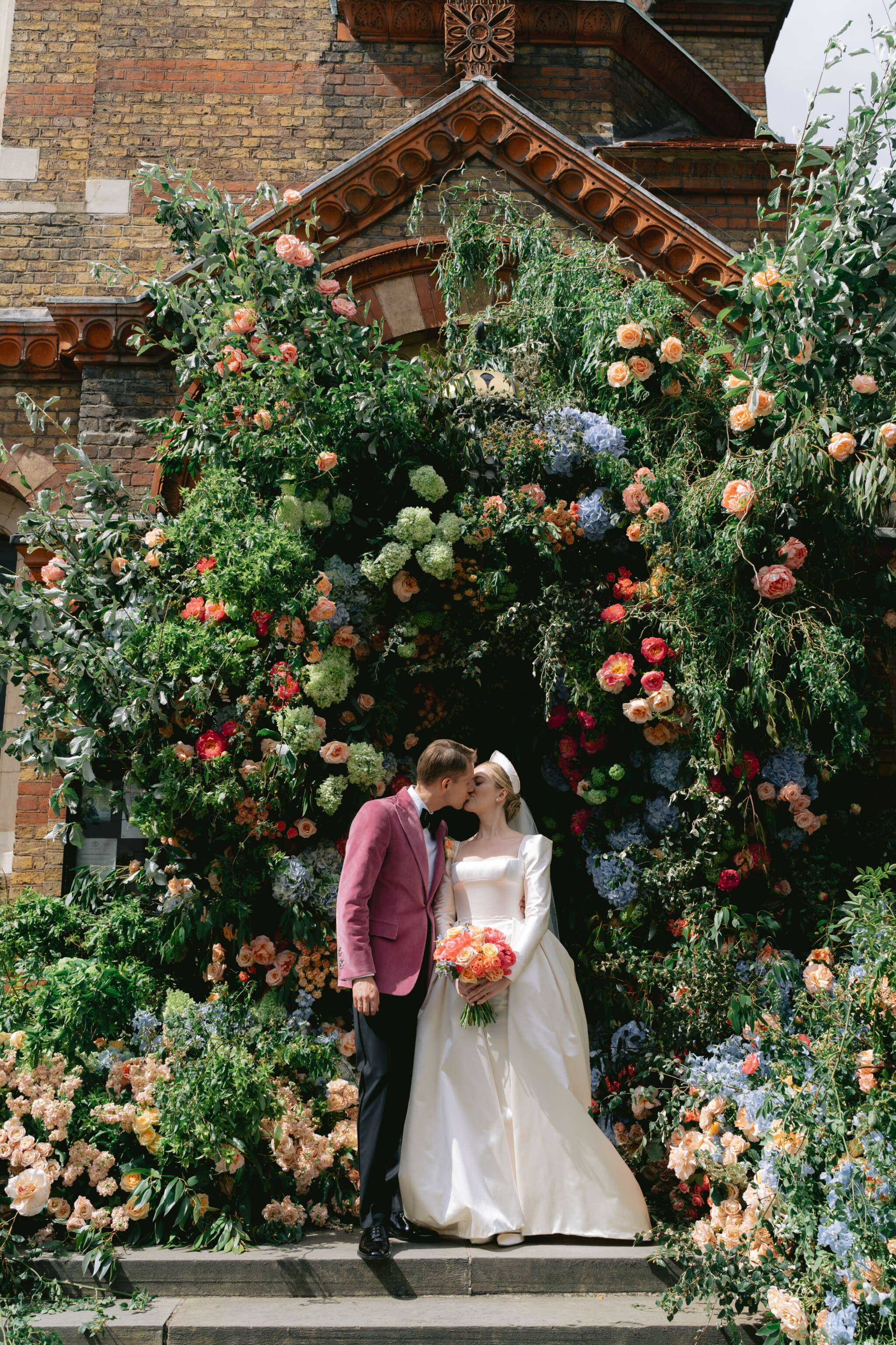 Phillipa Lepley Bride Maria Duchess Satin Square Neckline Wedding Dress Buttercup Lace Veil