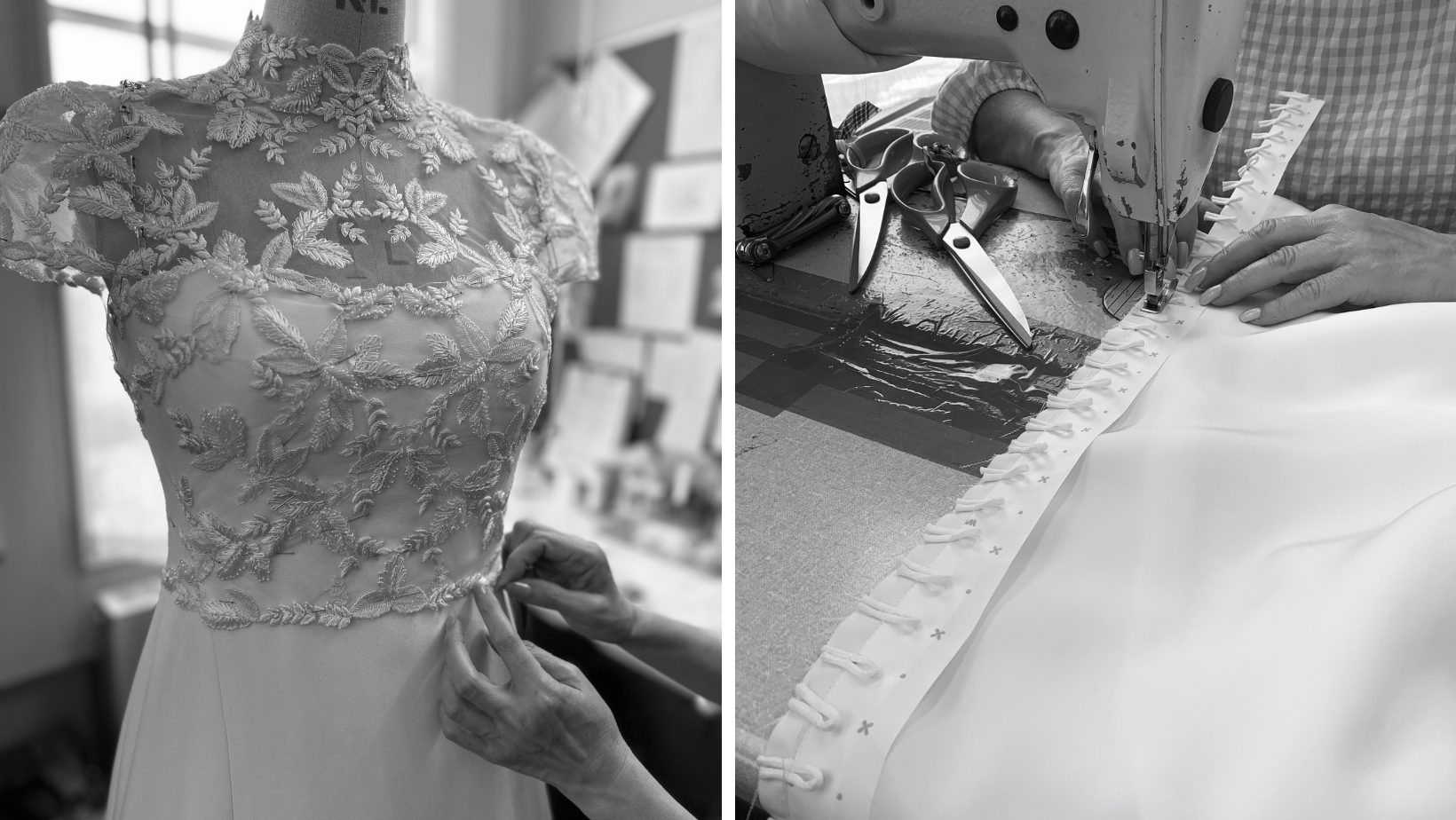 Phillipa Lepley Bride Haelin Bespoke Couture Bridal Fittings Process Embroidered High Neck Top and Gown