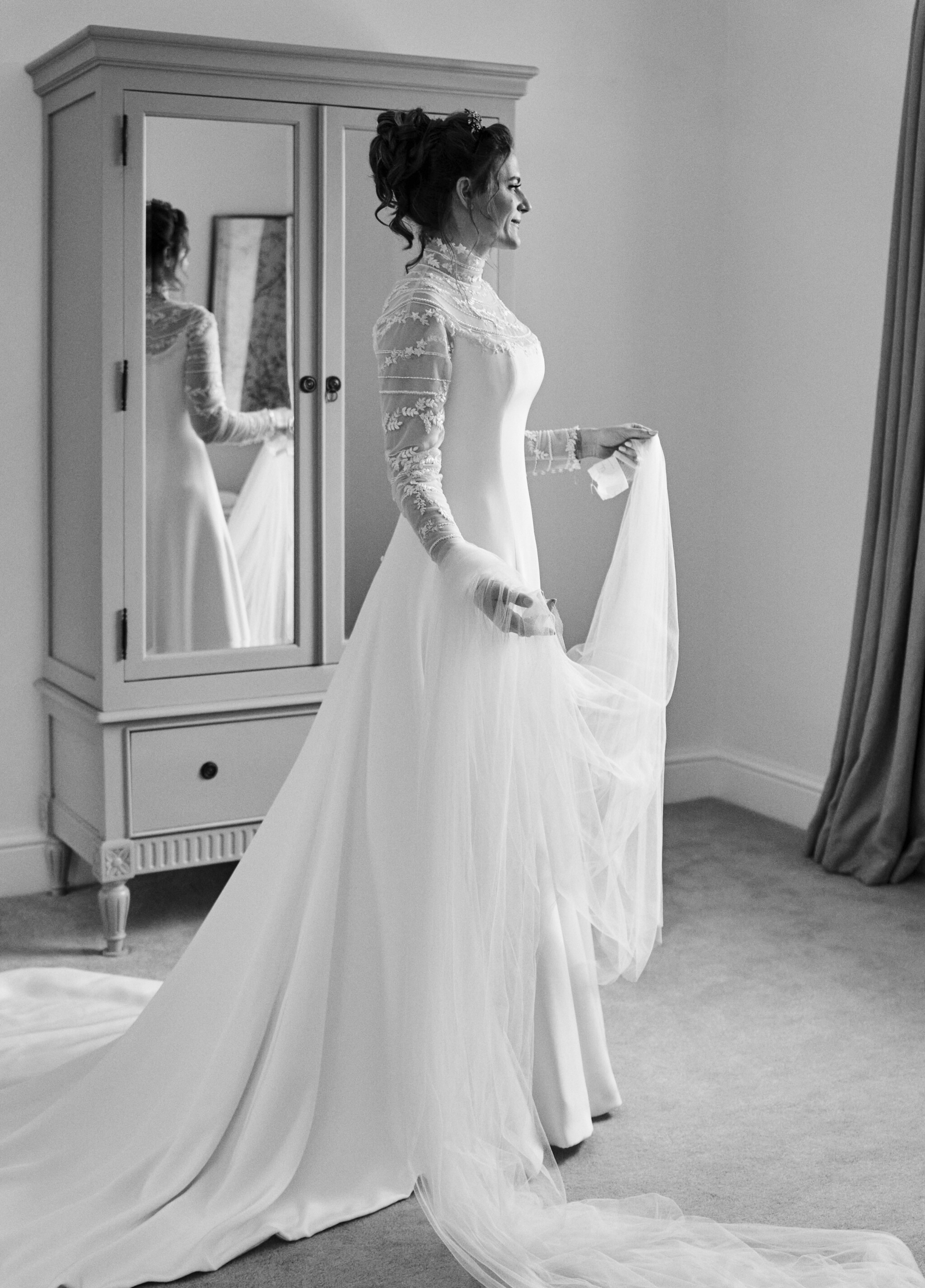 Phillipa Lepley Bride Clementine Christmas Wedding High Neck Embroidered Long Sleeve Dress