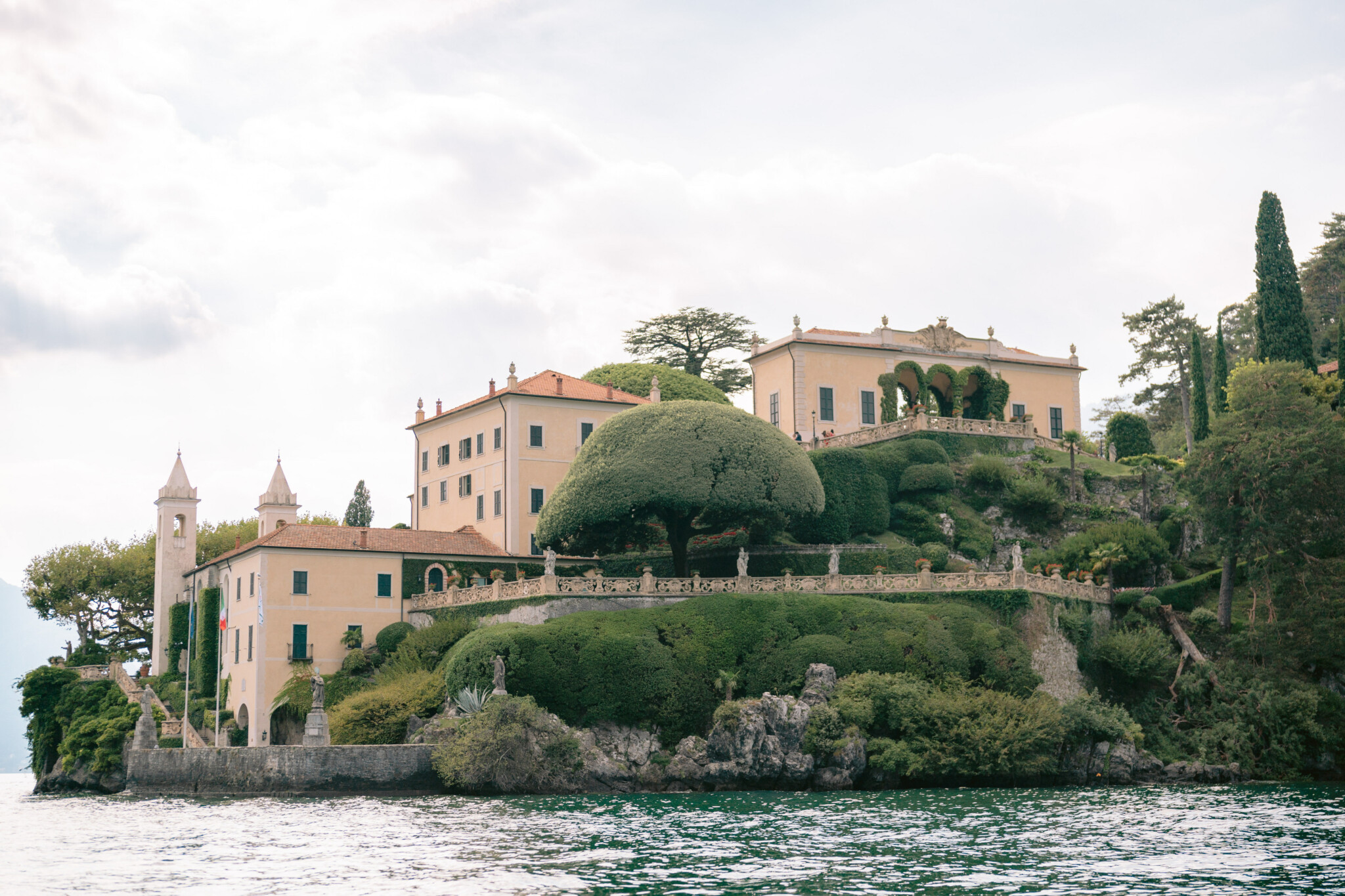 Phillipa Lepley Bride Katie Couture Off The Shoulder Duchess Satin Column Dress Bespoke Floral Embroidery Lake Como Wedding