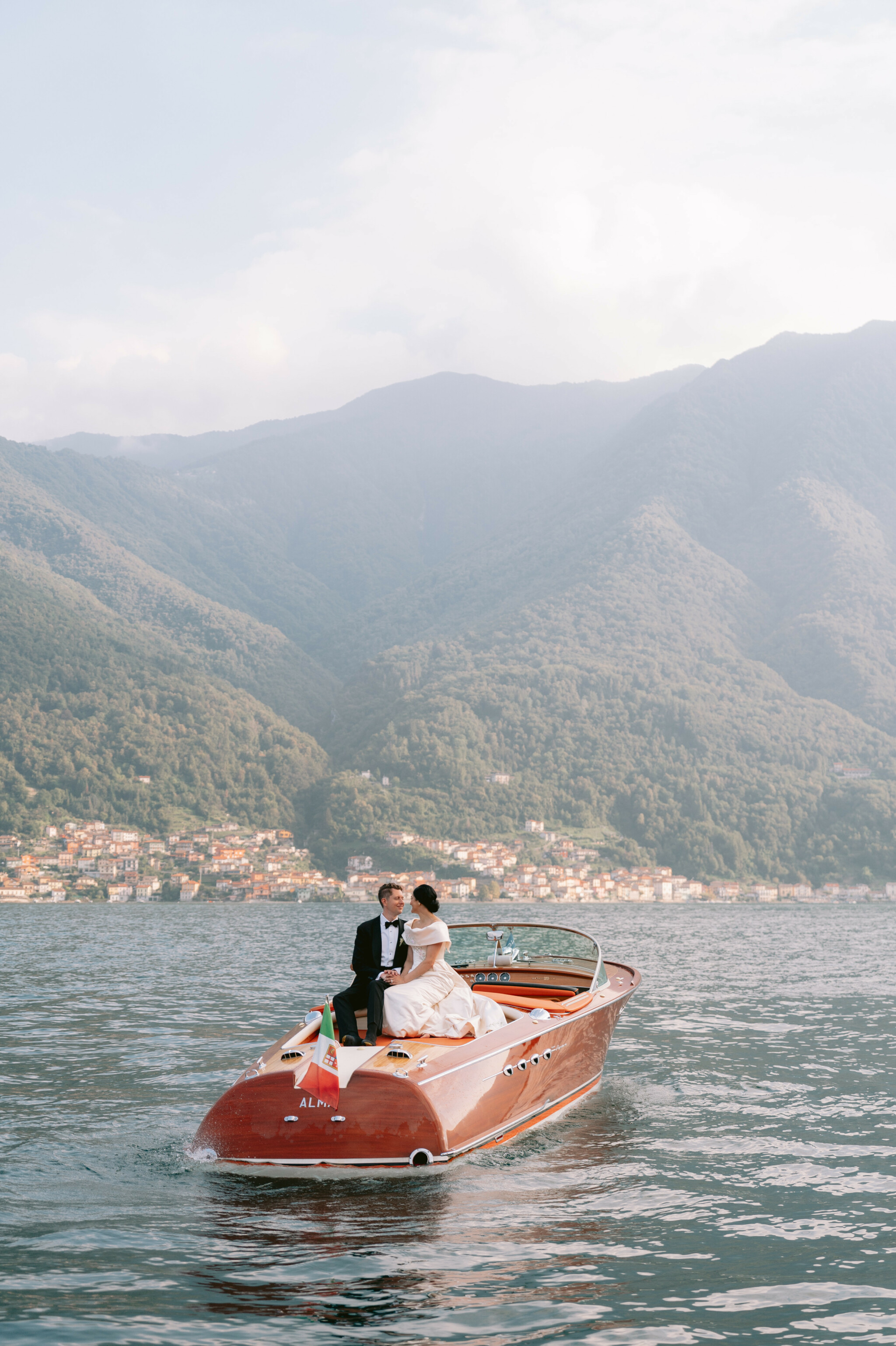 Phillipa Lepley Bride Katie Couture Off The Shoulder Duchess Satin Column Dress Bespoke Floral Embroidery Lake Como Wedding