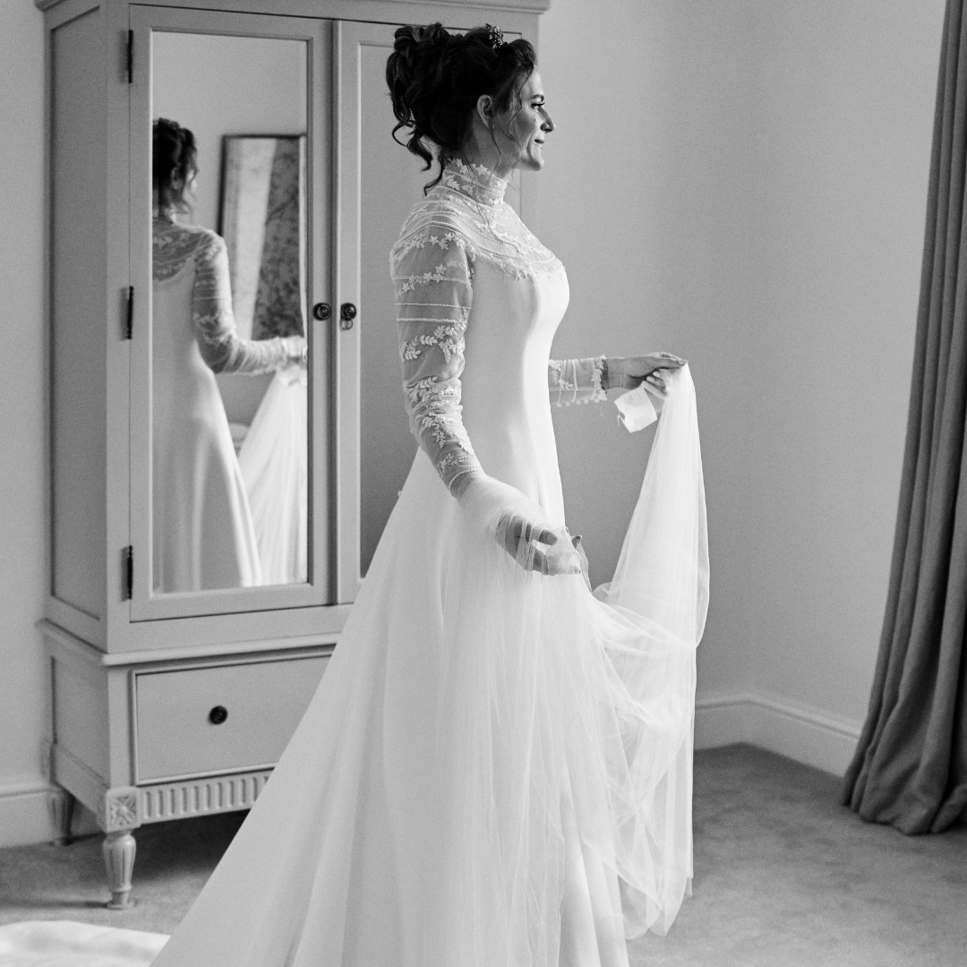 Phillipa Lepley Bride Clementine Christmas Wedding High Neck Embroidered Long Sleeve Dress