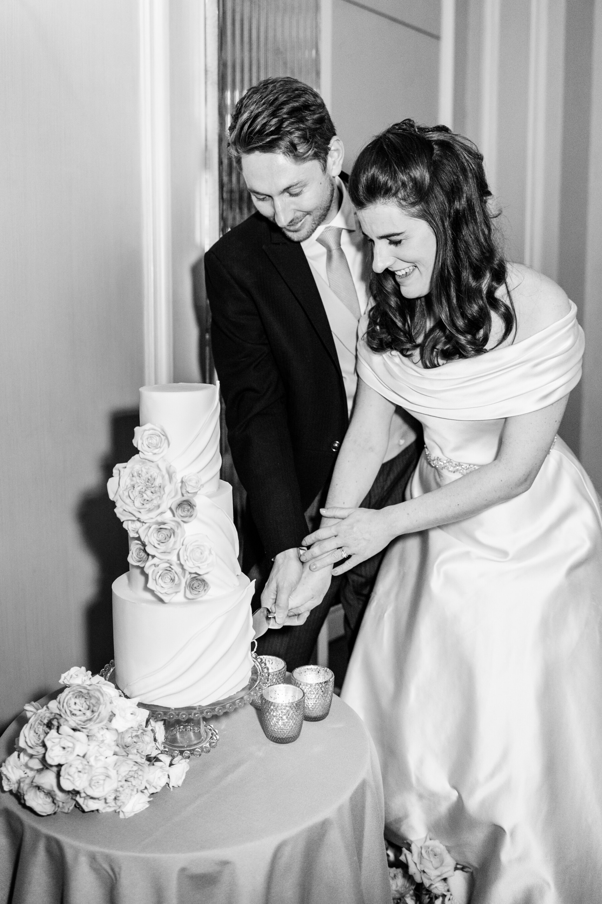 Phillipa Lepley Bride Georgina Corseted Duchess Satin Draped Collar Wedding Gown