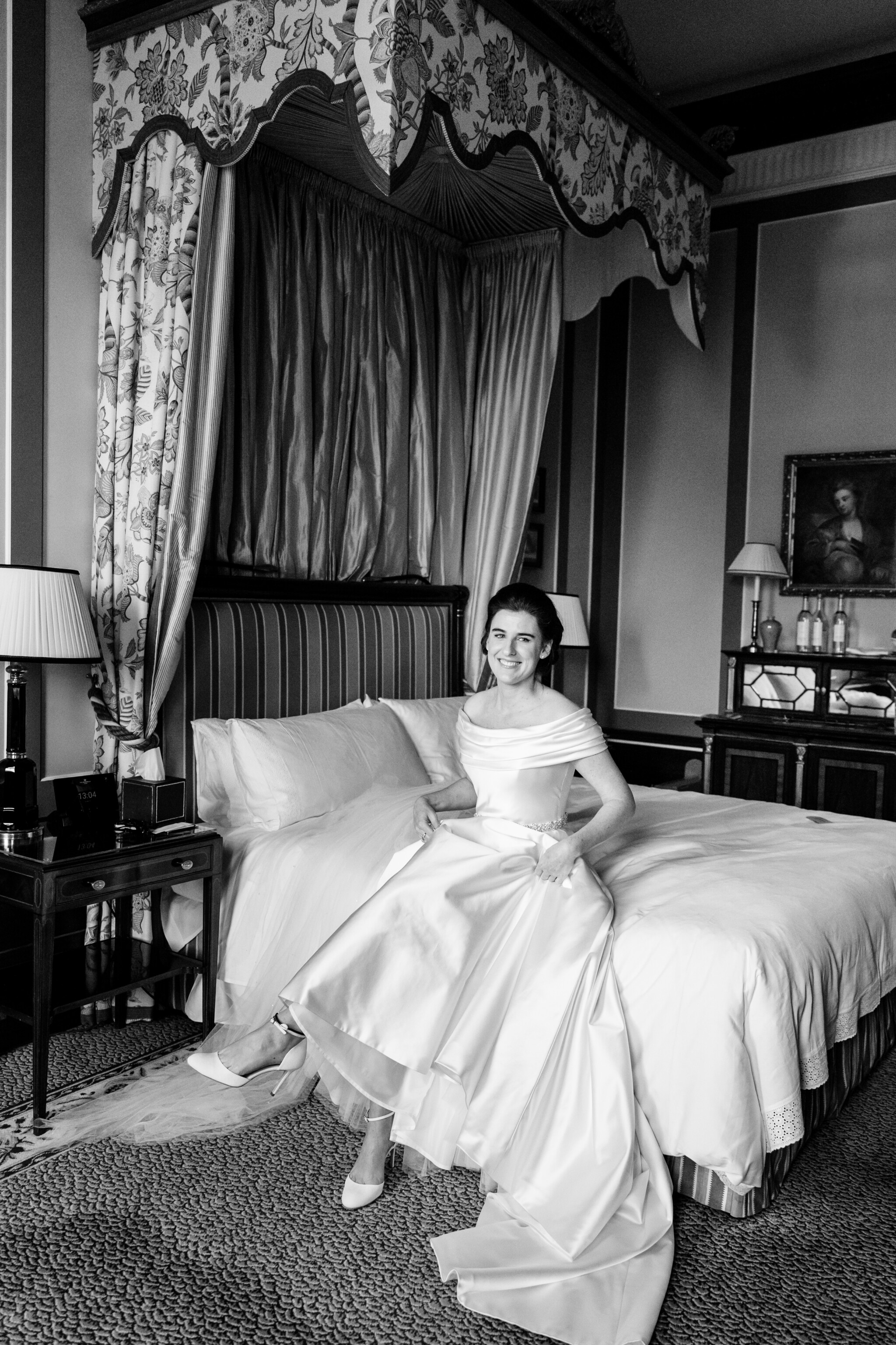 Phillipa Lepley Bride Georgina Corseted Duchess Satin Draped Collar Wedding Gown