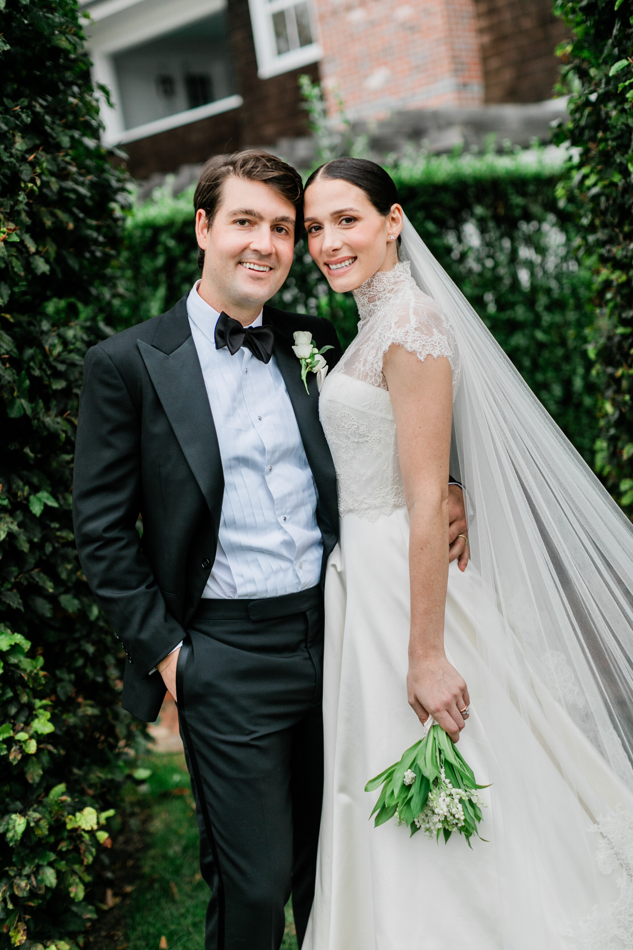 Phillipa Lepley Bride Madison Hamptons Wedding Duchess Satin Strapless A Line Dress with Lace Cap Sleeve Bridal Top