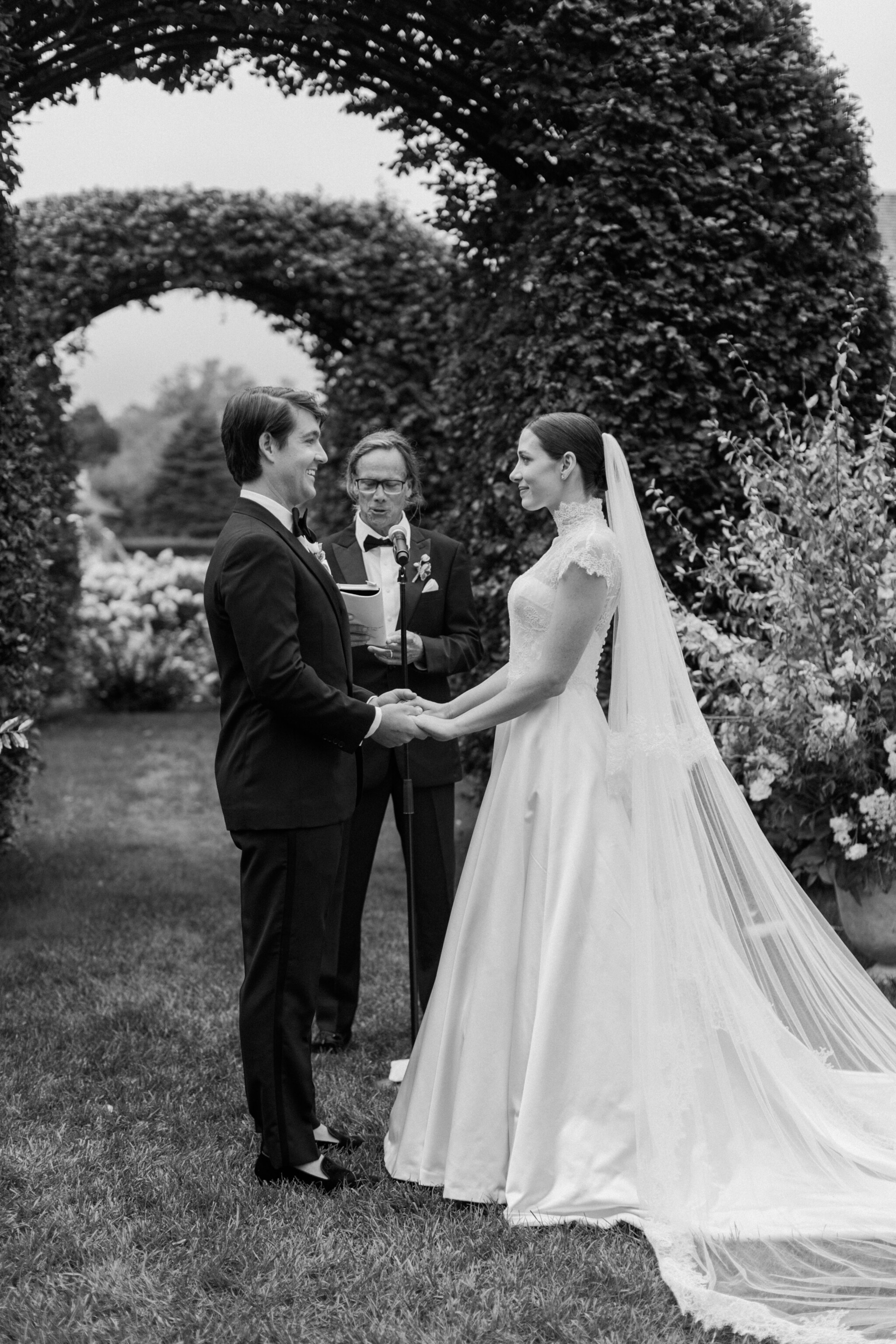 Phillipa Lepley Bride Madison Hamptons Wedding Duchess Satin Strapless A Line Dress with Lace Cap Sleeve Bridal Top