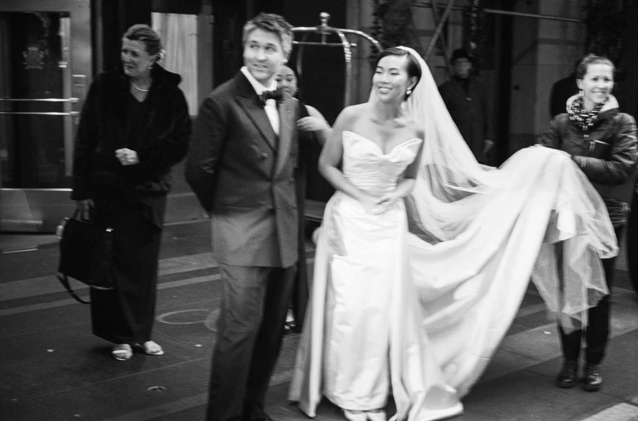 Phillipa Lepley Bride Jessica Corseted Strapless Bow Wedding Dress Bespoke Overskirt New York City Wedding