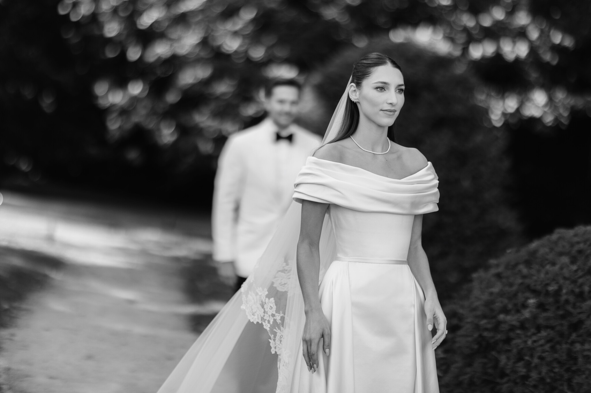 Phillipa Lepley Bride Blaize Off The Shoulder Bespoke Duchess Satin Gown With Detachable Overskirt