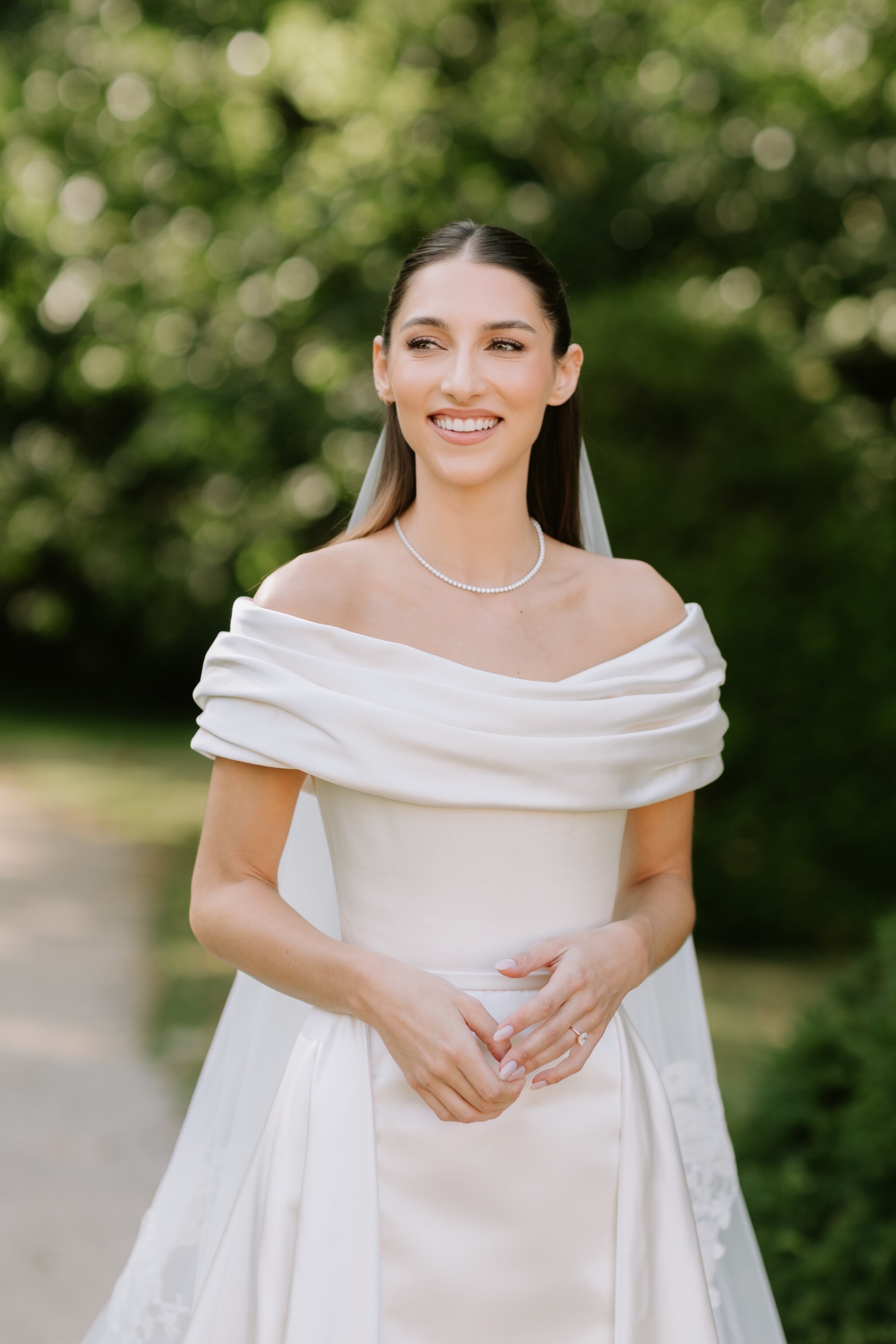 Phillipa Lepley Bride Blaize Off The Shoulder Bespoke Duchess Satin Gown With Detachable Overskirt