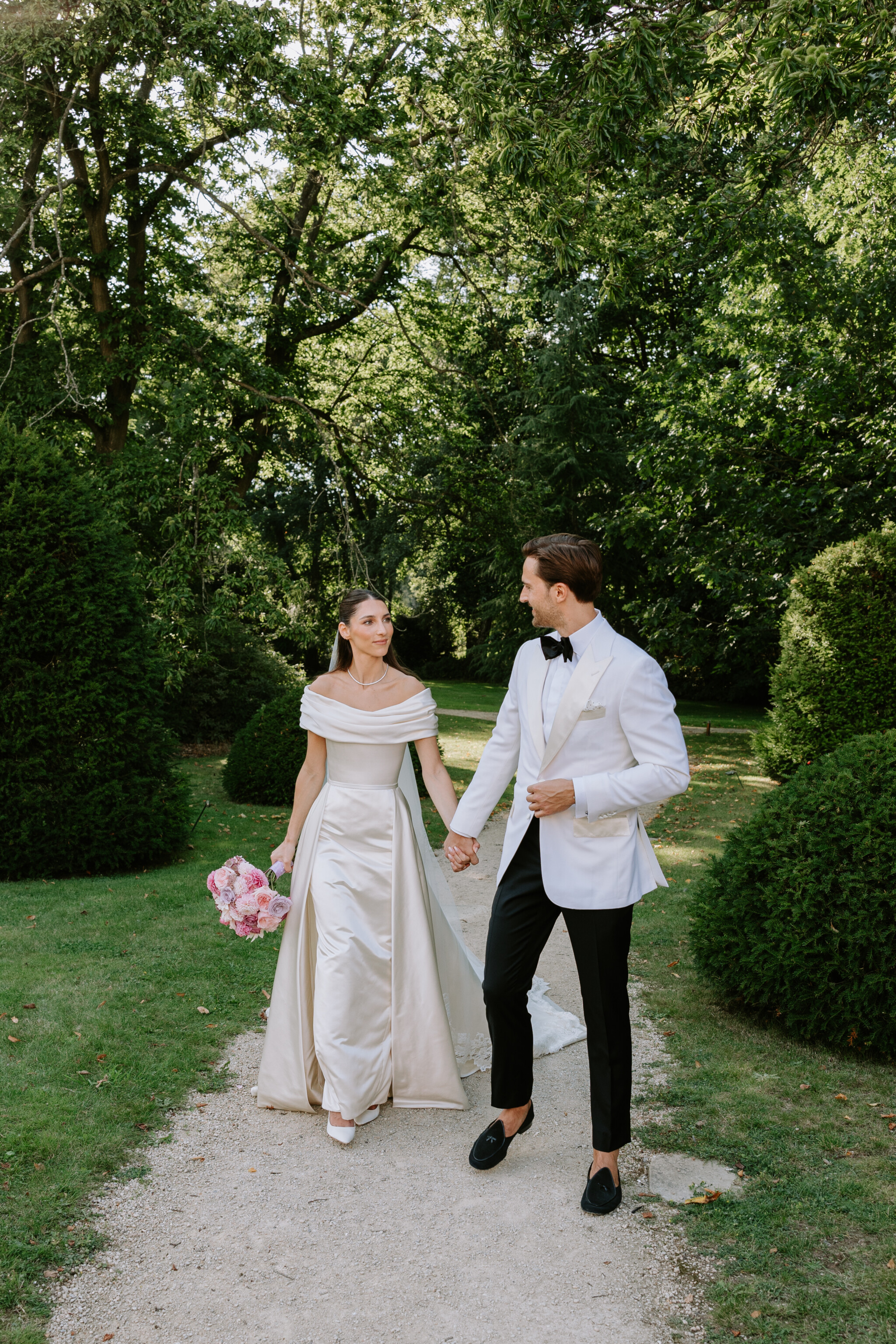 Phillipa Lepley Bride Blaize Off The Shoulder Bespoke Duchess Satin Gown With Detachable Overskirt