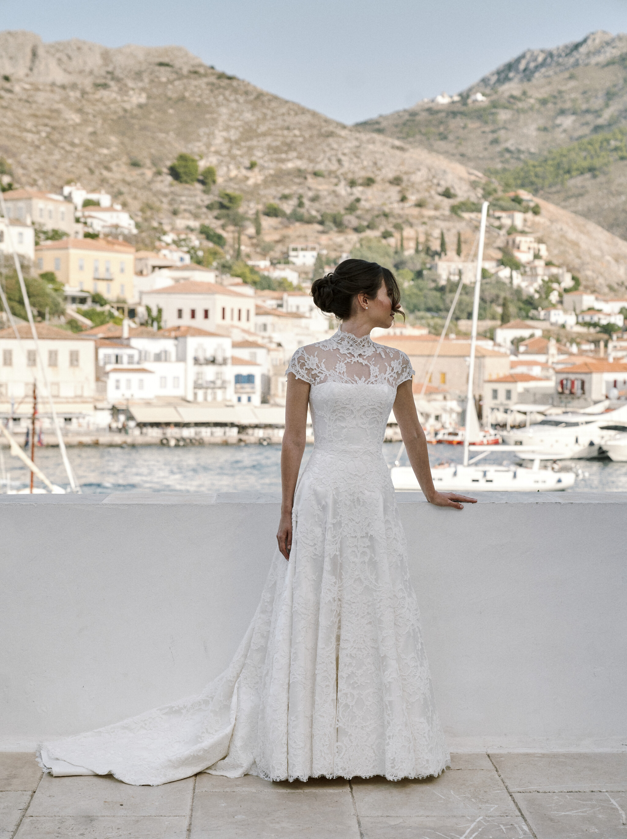 Phillipa Lepley Bride Maria High Neck Lace Corseted Couture Wedding Dress