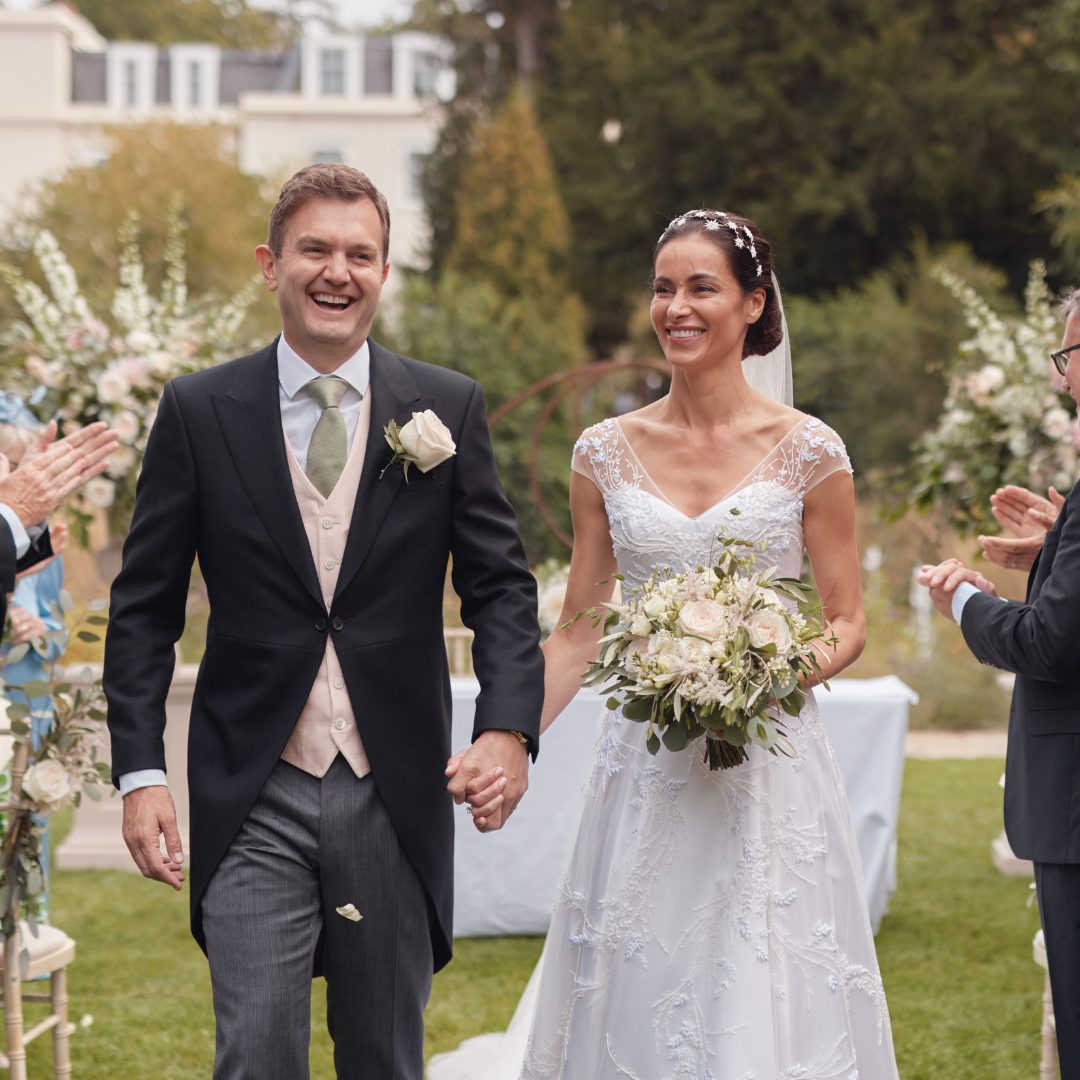 Phillipa Lepley bride Alex Hand Embellished Couture Overlay Satin Strapless Wedding Dress