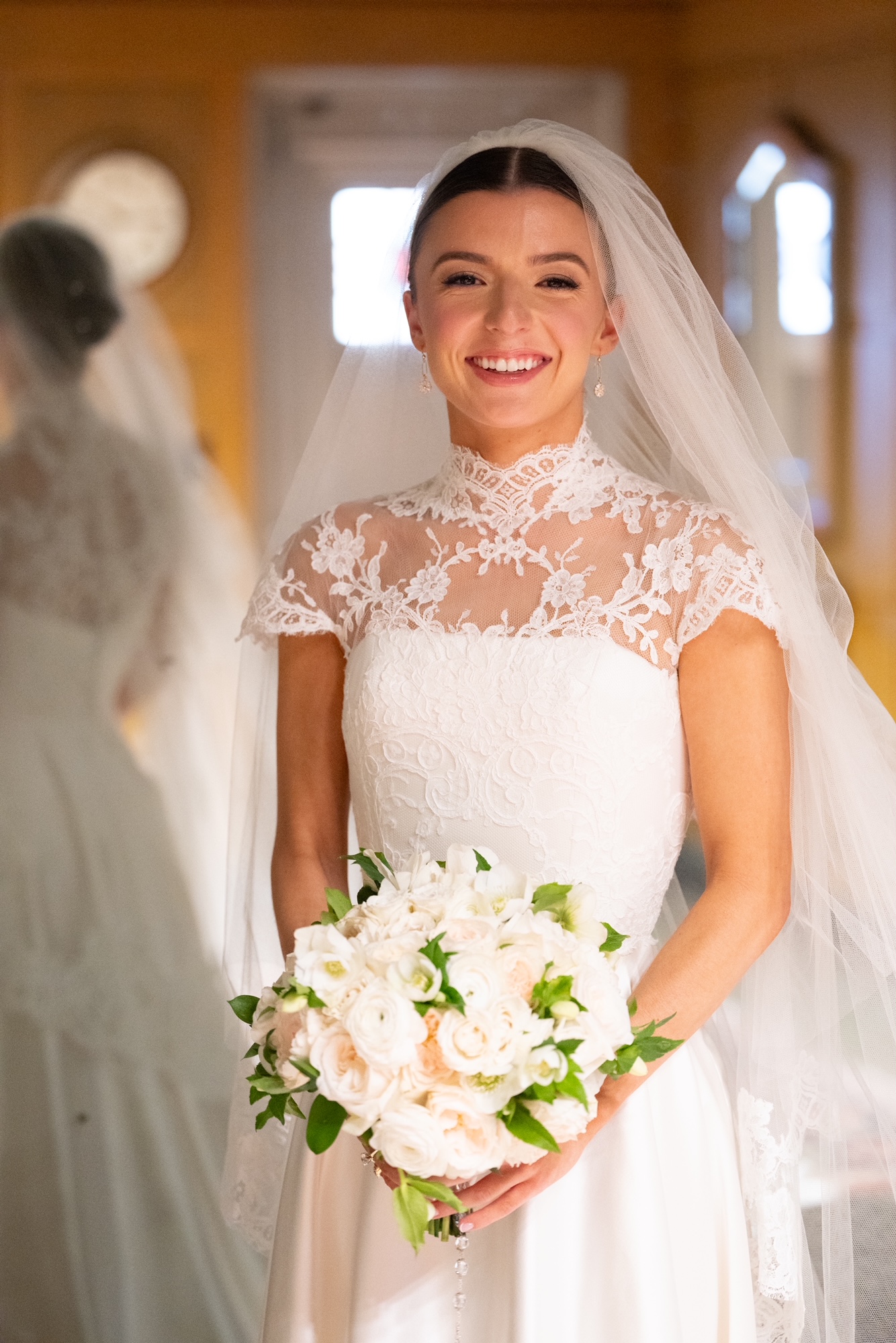 Phillipa Lepley Bride Bespoke High Neck Symmetrical Scroll Lace Wedding Dress For Texas Wedding