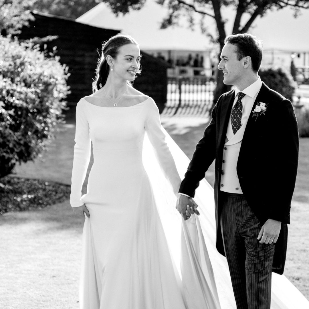 Phillipa Lepley bride Emily Couture Silk Crepe Wedding Dress Long Sleeve Bateau Neckline