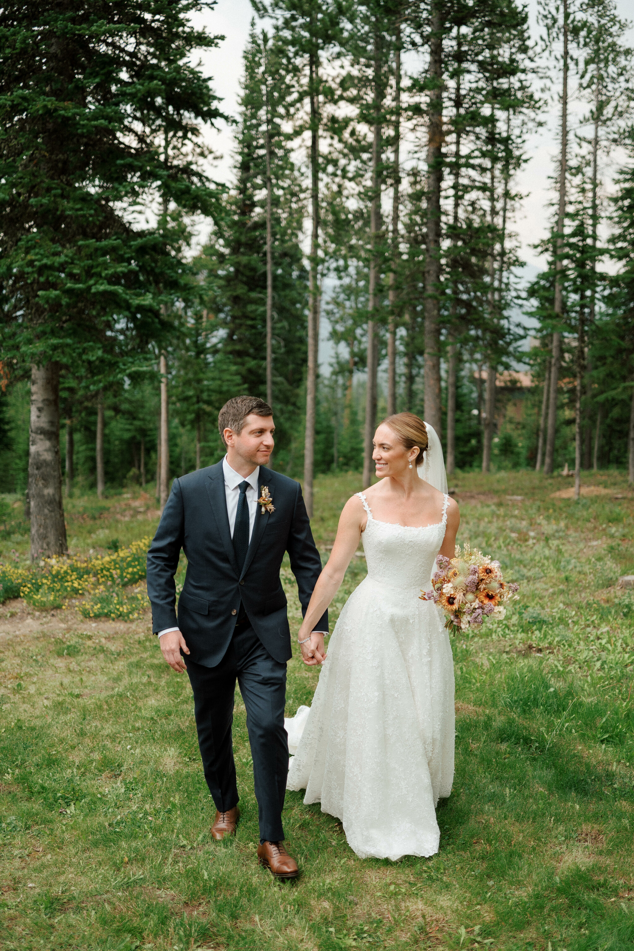 Phillipa Lepley Bride Alex Couture Bespoke Lace Wedding Dress With Straps Lace Wedding Veil Montana Wedding